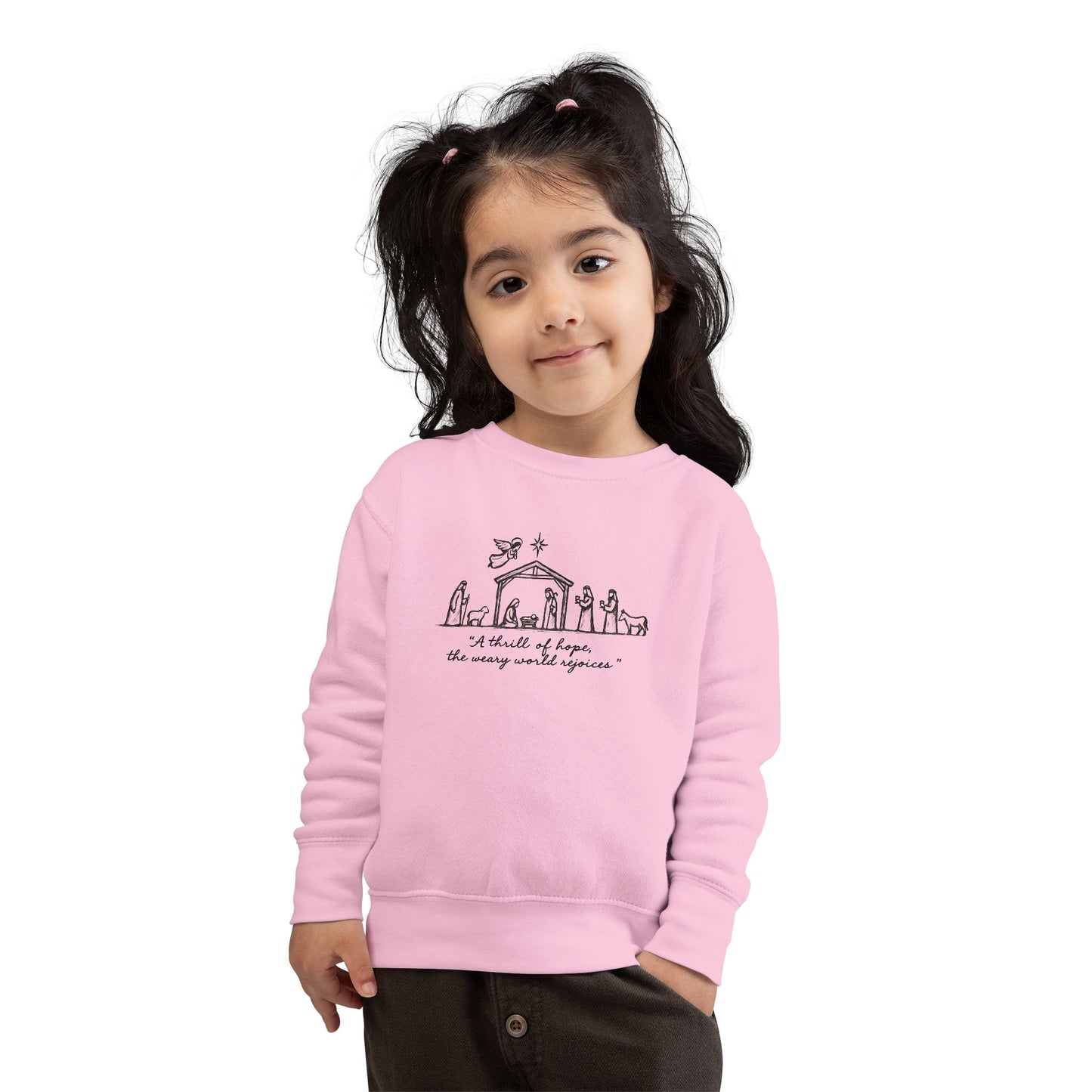 Toddler/Youth Nativity Sweatshirt — "A thrill of Hope, the weary world rejoices" Christmas Crewneck
