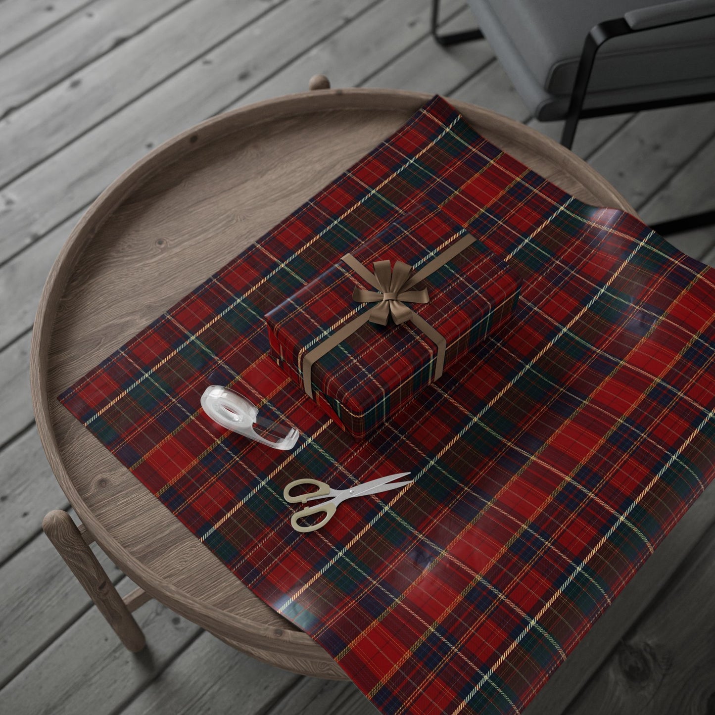 Trendy Plaid Wrapping Paper Roll — Traditional Red & Green Holiday Gift Wrap