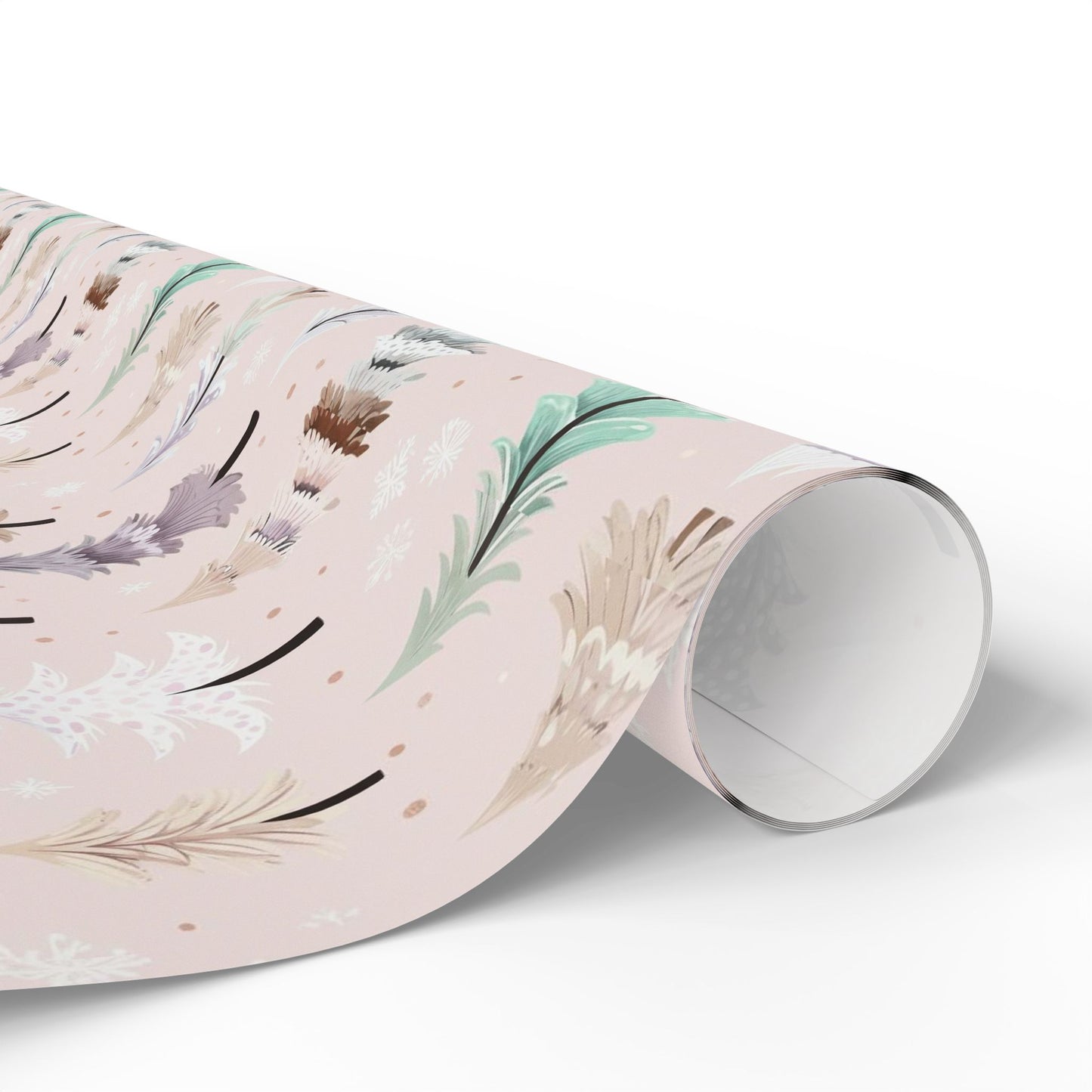 Floral Feather Wrapping Paper Roll — Pastel Botanical Gift Wrap for Weddings & Mother's Day
