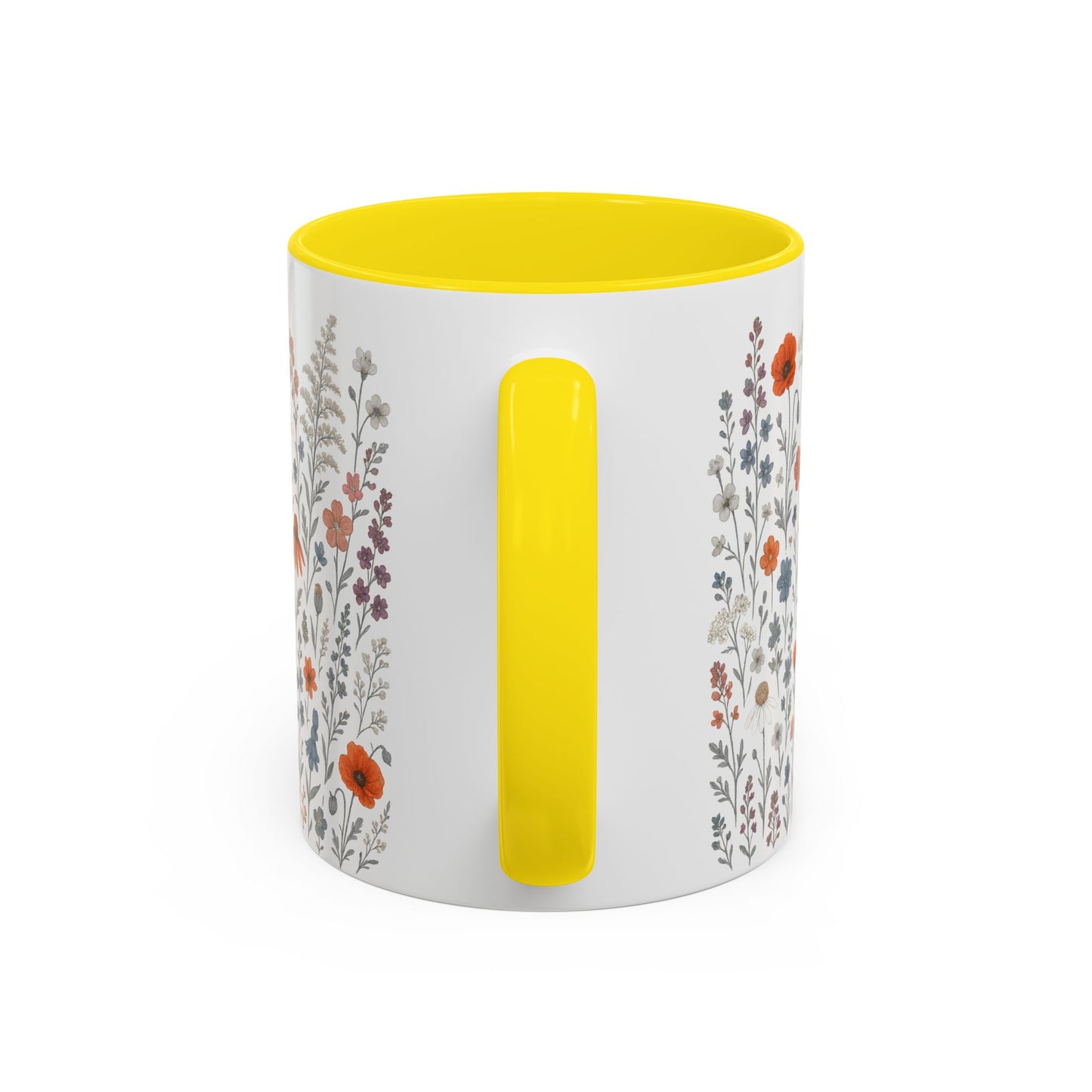 Floral Meadow Accent Coffee Mug — "Wildflowers show beauty can bloom anywhere" (Pink Interior)
