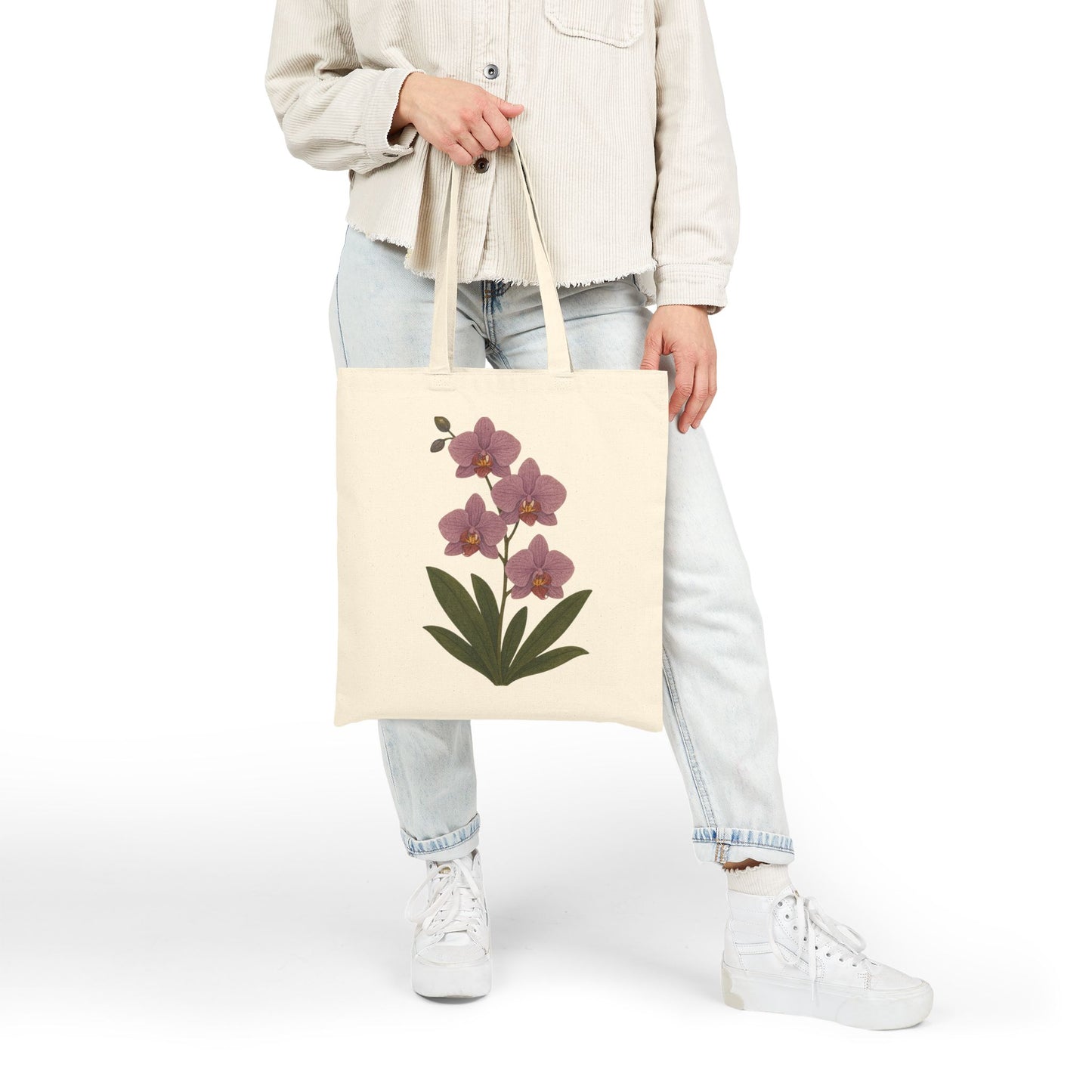 Orchid Bloom Canvas Tote — Floral Cotton Market Bag