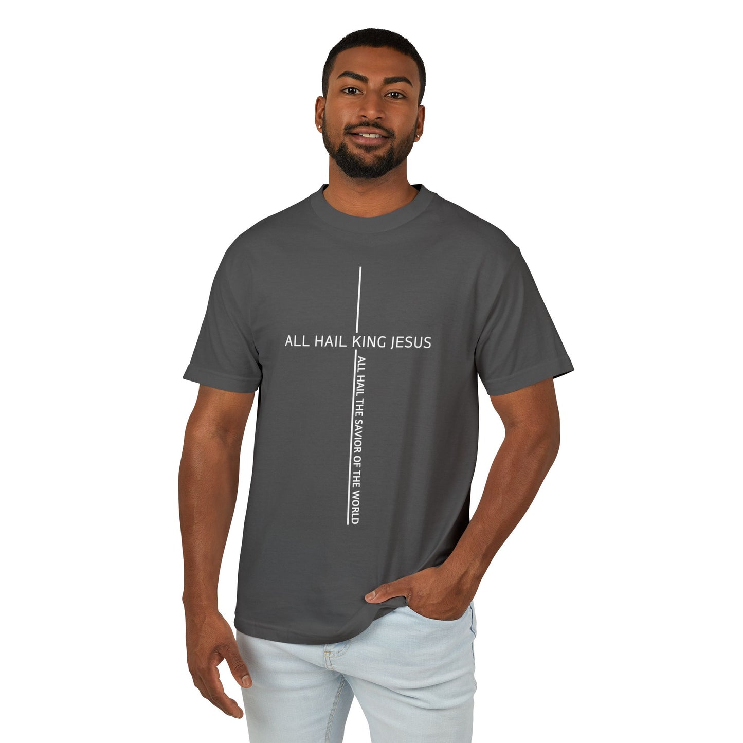 Christian Tee — "All Hail King Jesus" Cross Graphic Cotton Shirt