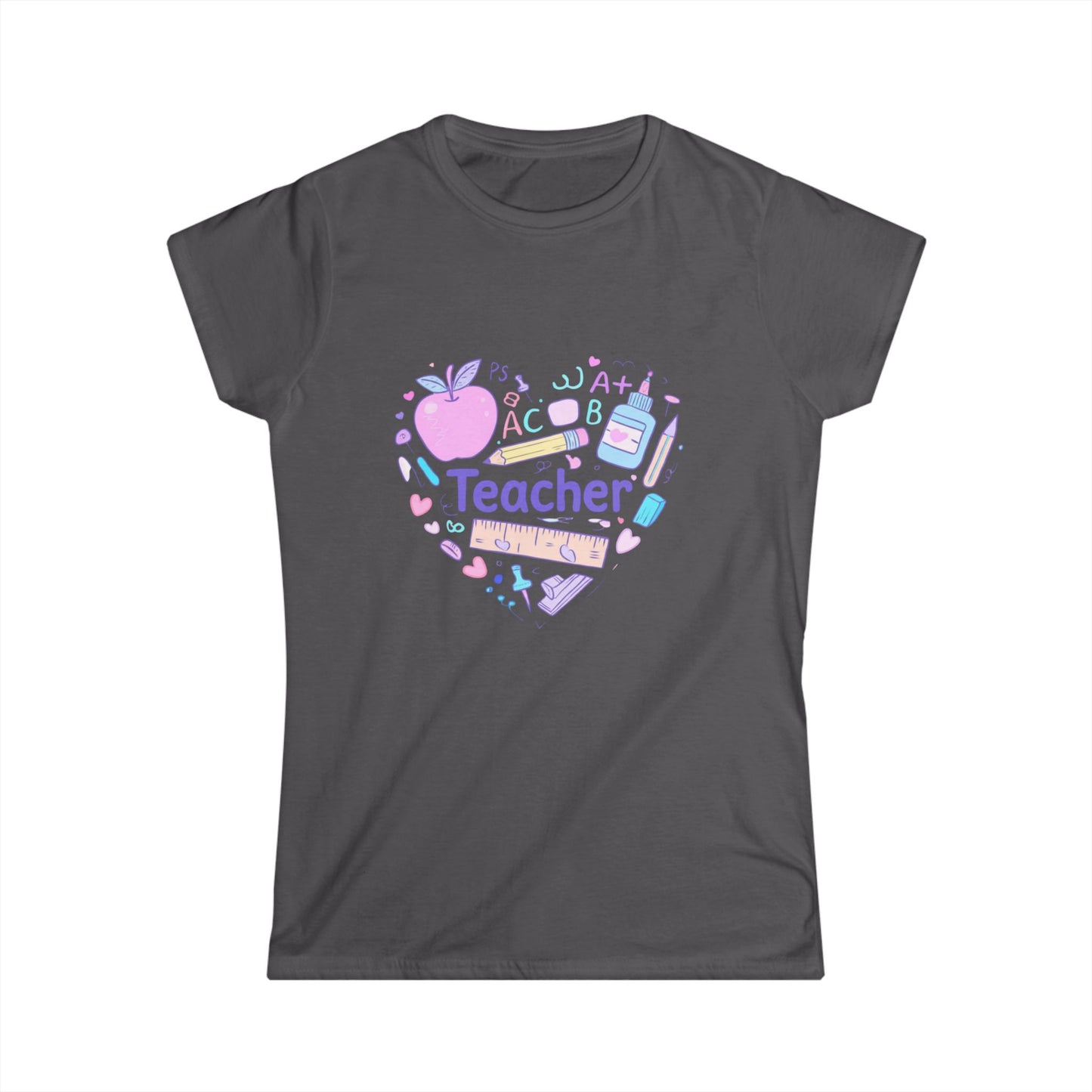 Teacher Heart Graphic Tee — Pastel School Supplies Appreciation Shirt