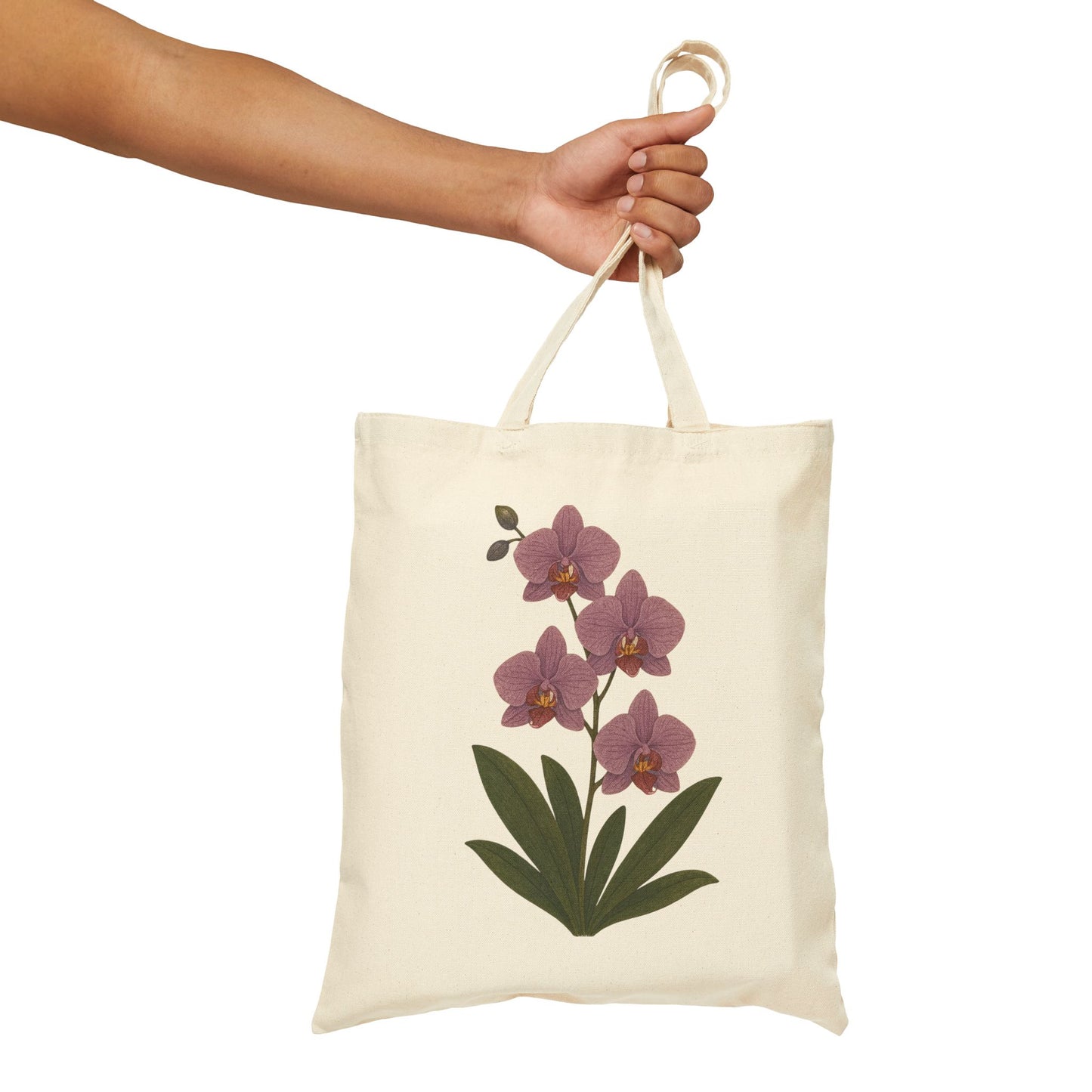 Orchid Bloom Canvas Tote — Floral Cotton Market Bag