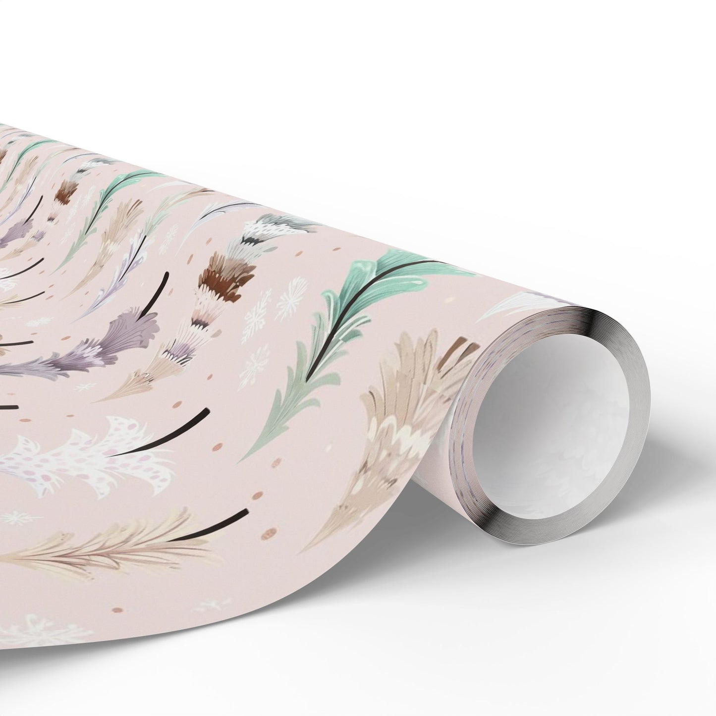 Floral Feather Wrapping Paper Roll — Pastel Botanical Gift Wrap for Weddings & Mother's Day
