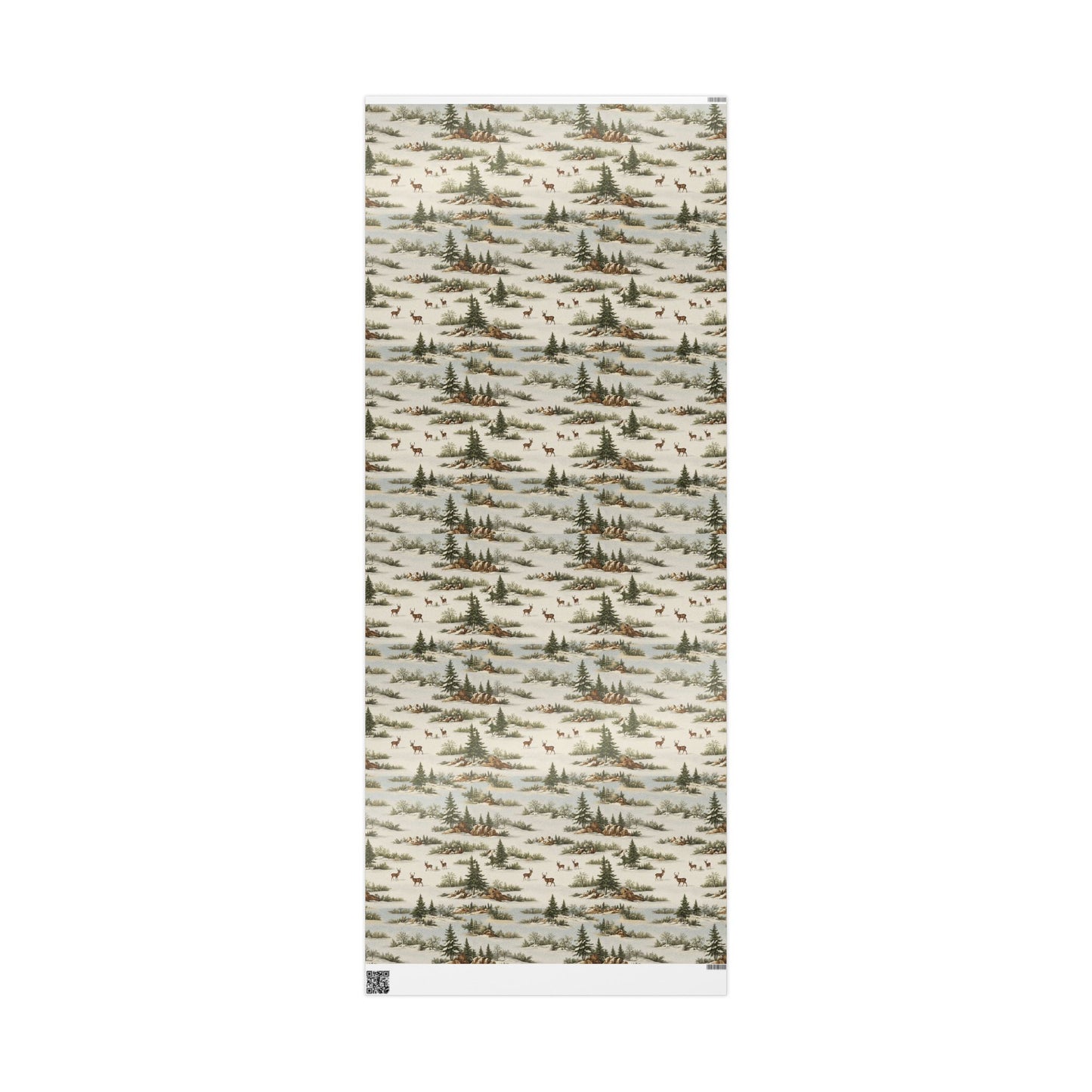 Rustic Deer & Pine Wrapping Paper Roll — Woodland Christmas Gift Wrap