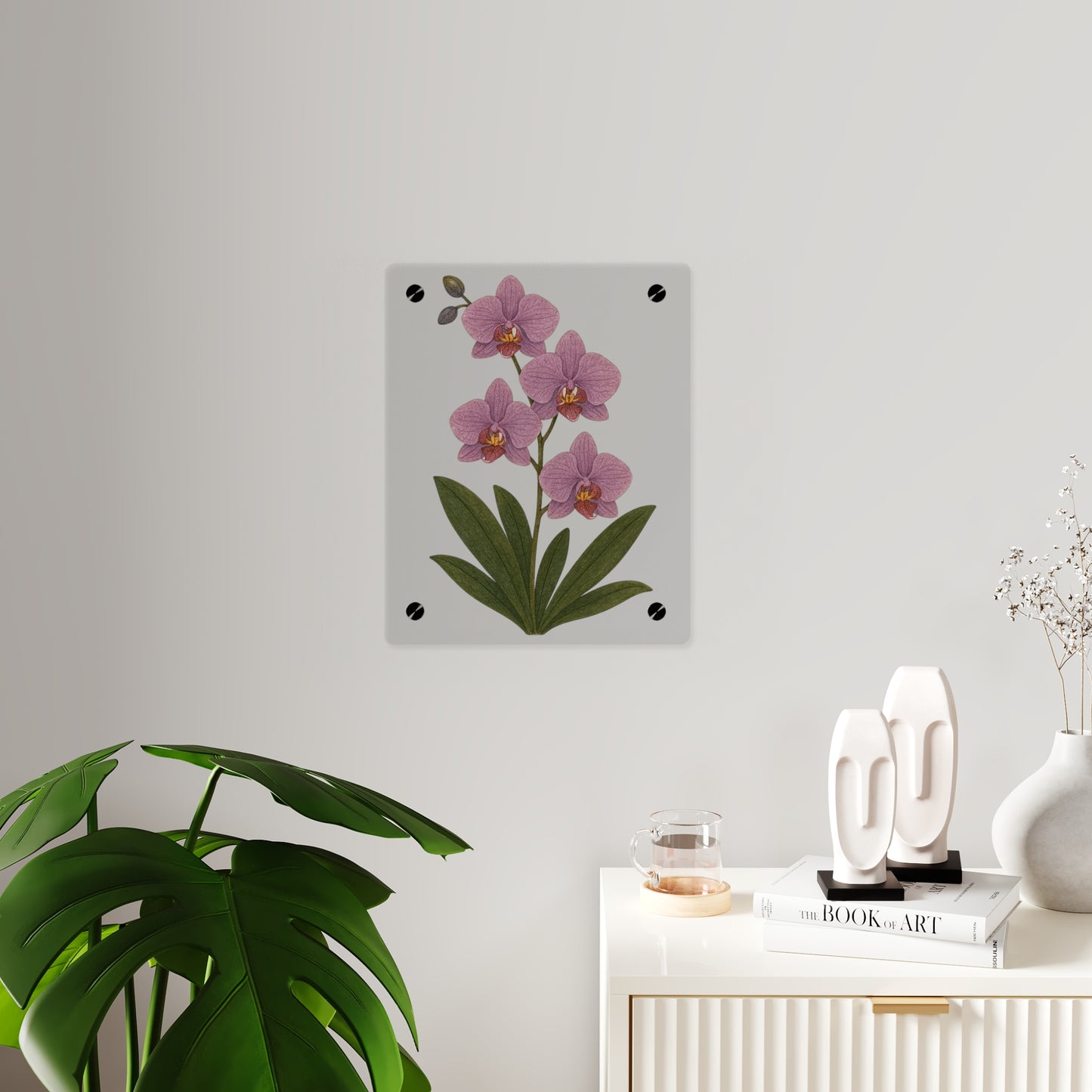 Pink Orchid Illustration Acrylic Wall Art Panel | Botanical Decor