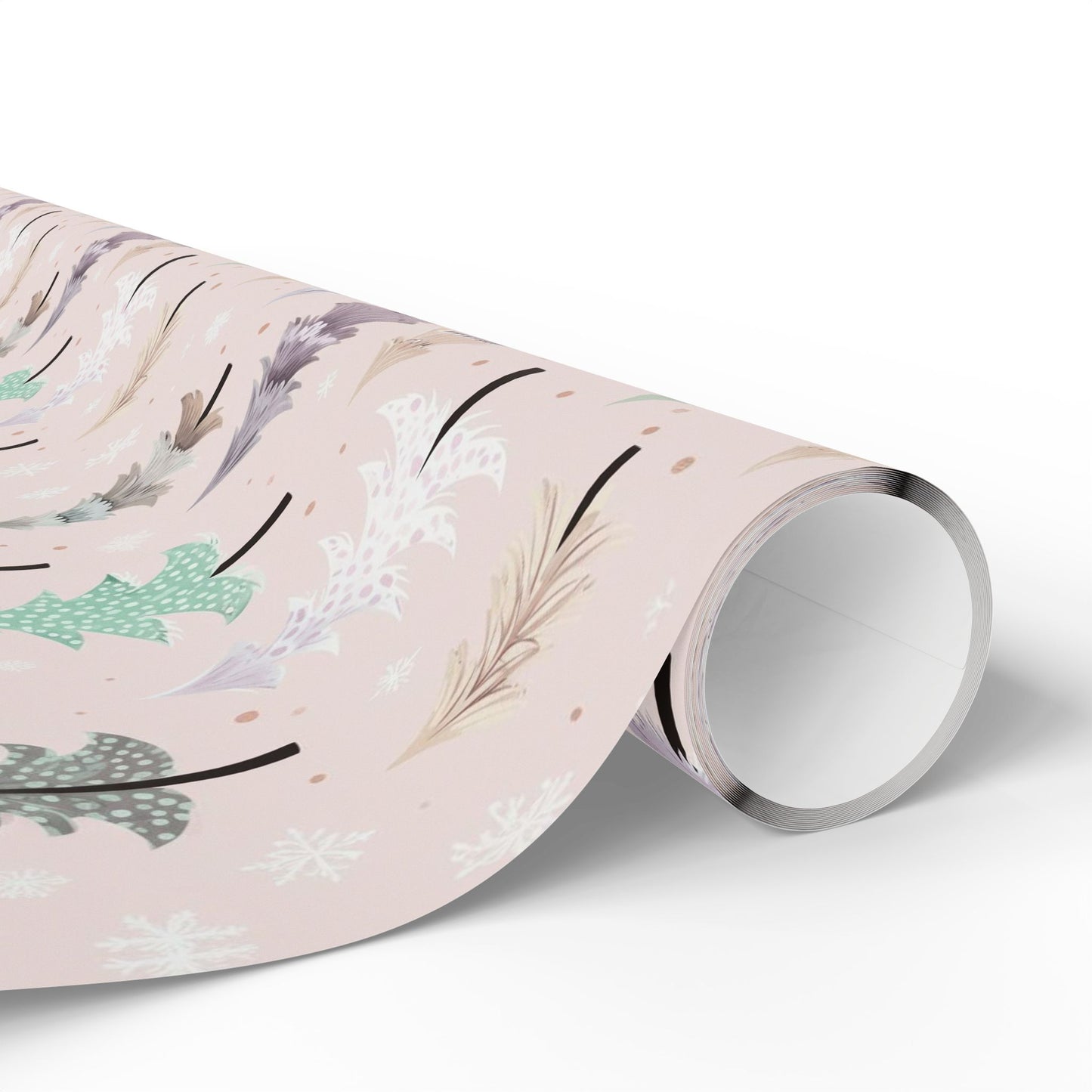 Floral Feather Wrapping Paper Roll — Pastel Botanical Gift Wrap for Weddings & Mother's Day