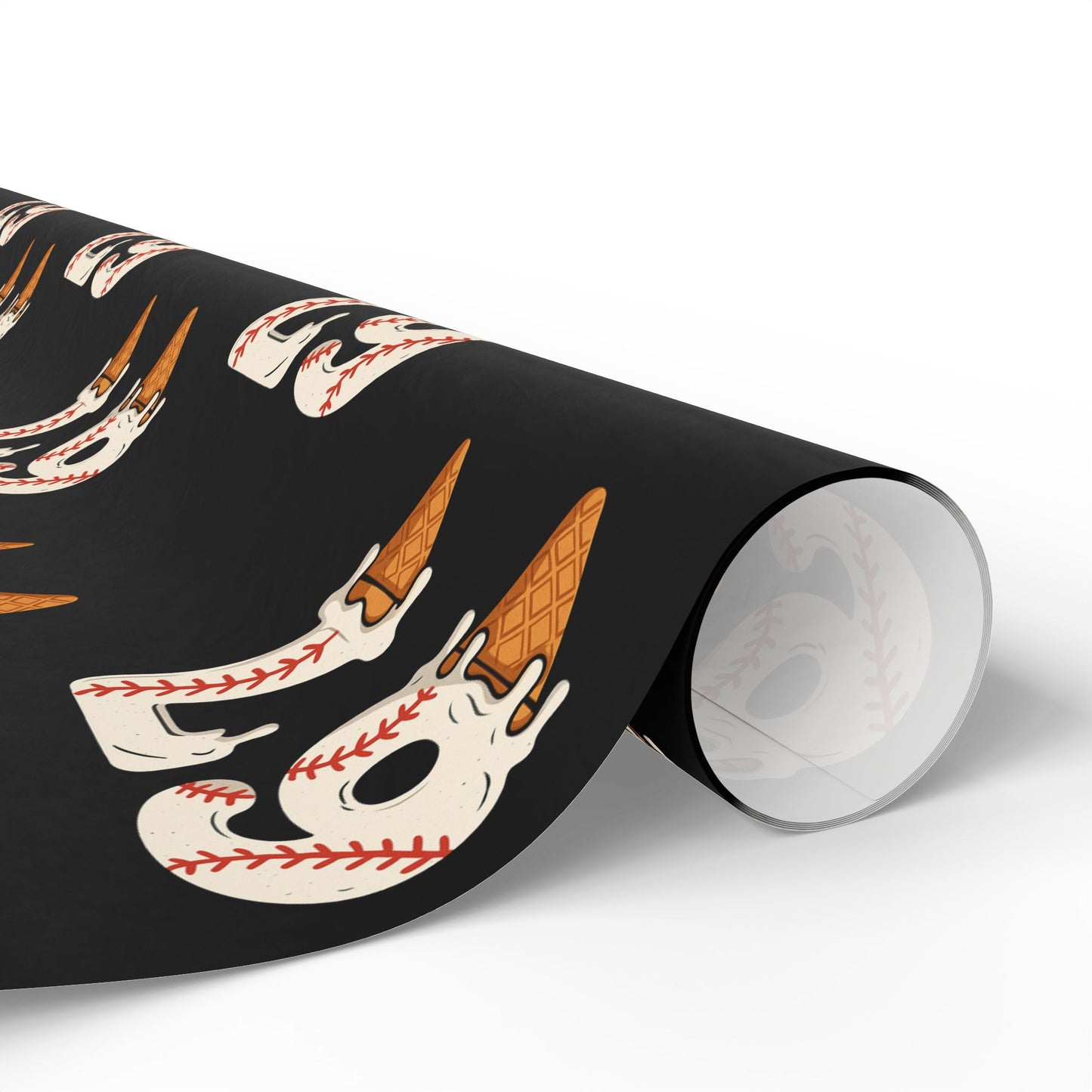 Festive Red/Black Wrapping Paper Roll — Ice Cream Cone '67' Pattern for Birthdays & Holiday Gifts