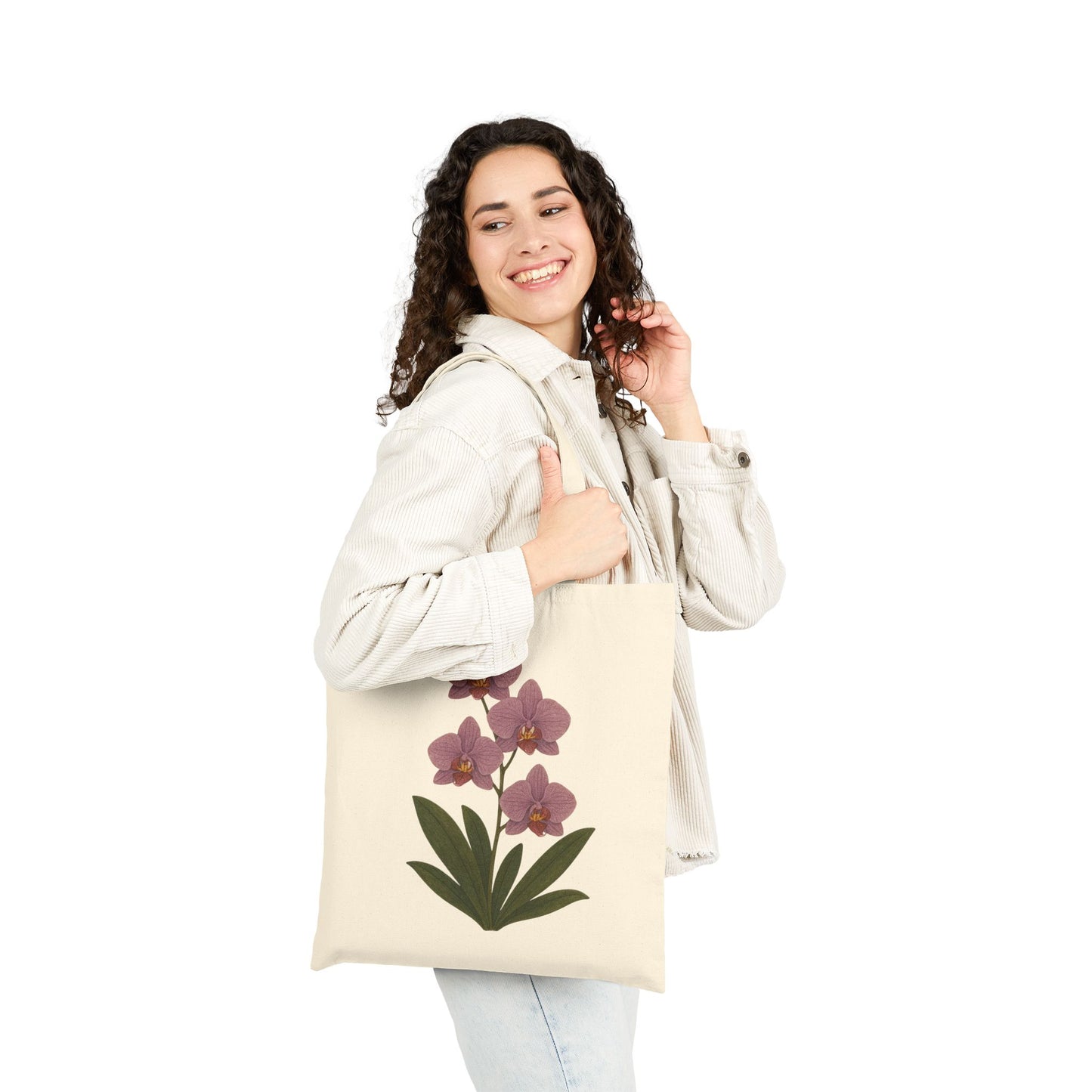 Orchid Bloom Canvas Tote — Floral Cotton Market Bag