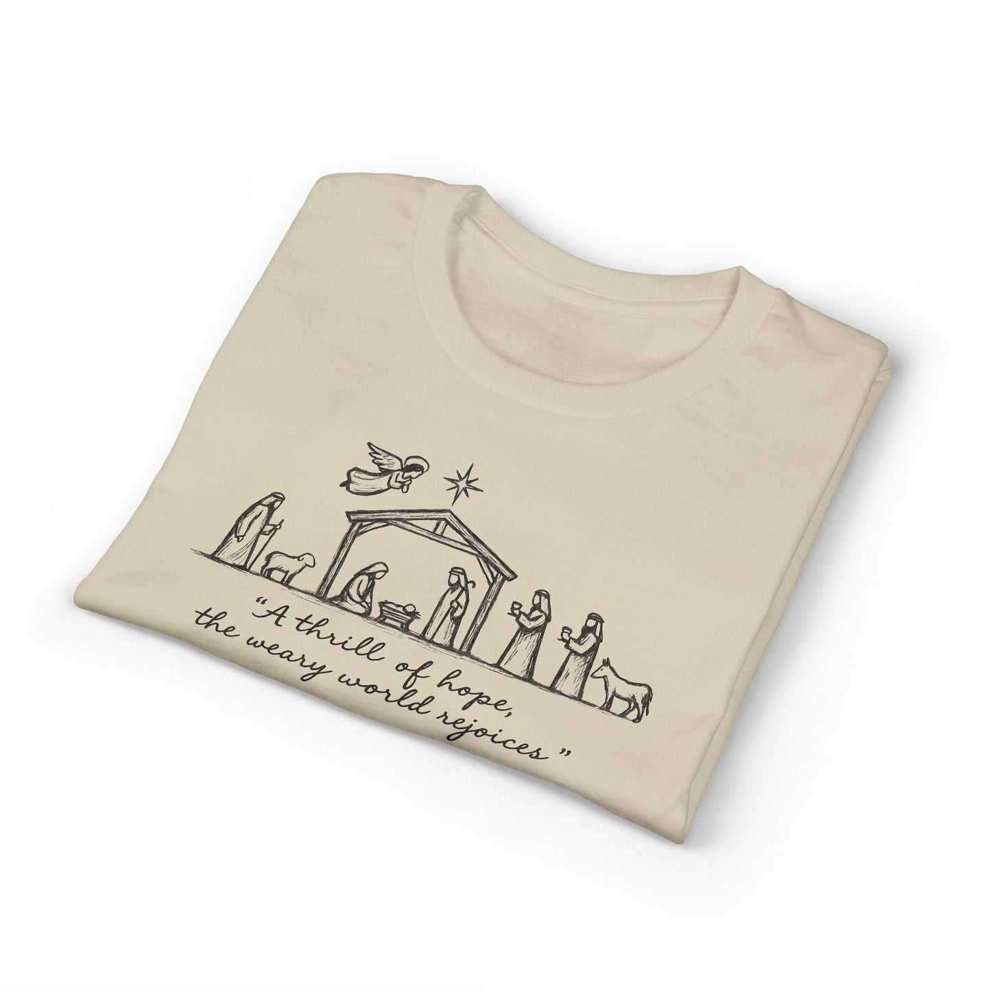Nativity Scene T‑Shirt — “A Thrill of Hope, the Weary World Rejoices” Christmas Tee