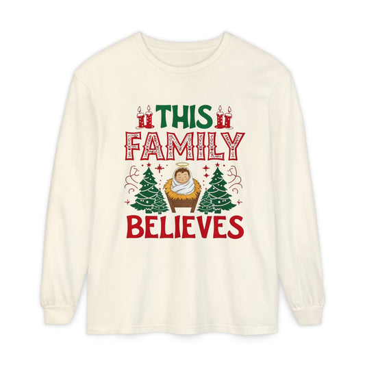 This Family Believes long sleeve shirt | Christmas nativity baby Jesus design