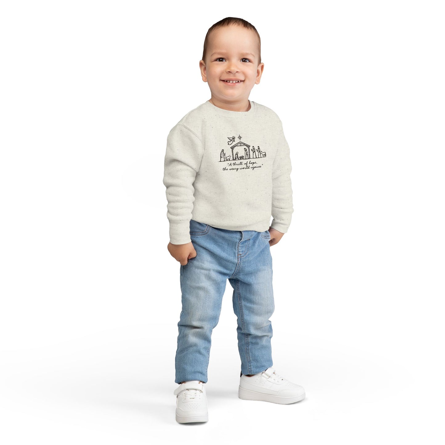 Toddler/Youth Nativity Sweatshirt — "A thrill of Hope, the weary world rejoices" Christmas Crewneck