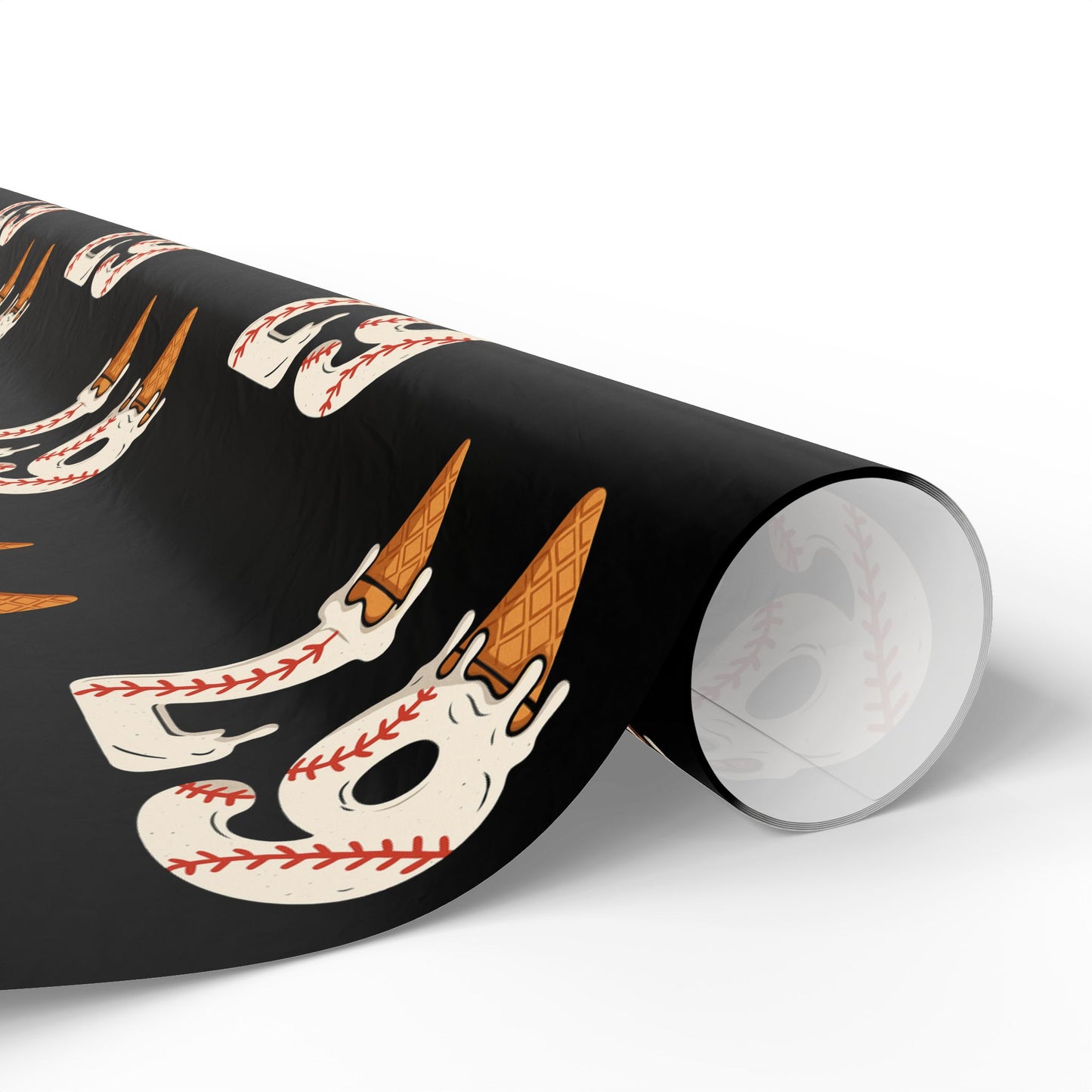Festive Red/Black Wrapping Paper Roll — Ice Cream Cone '67' Pattern for Birthdays & Holiday Gifts