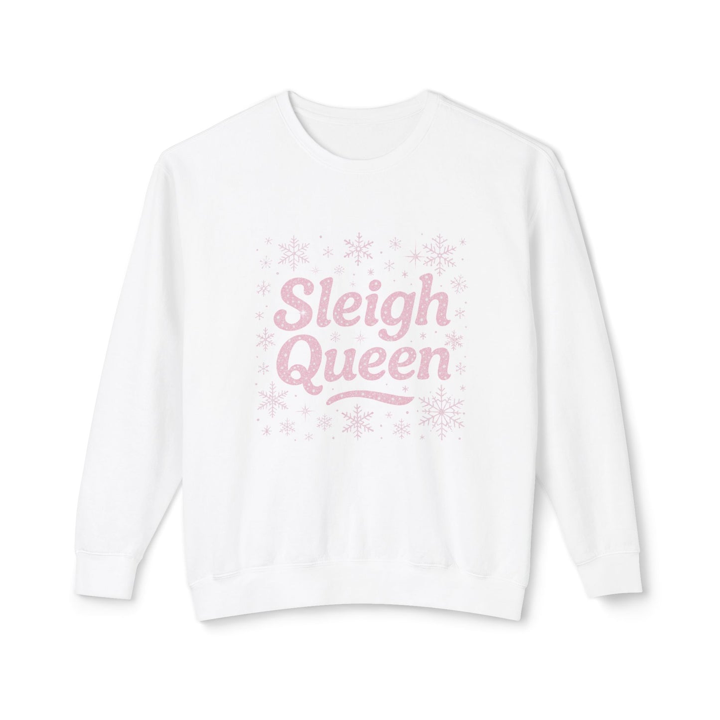 Sleigh Queen Sweatshirt | Pink Script Snowflake Holiday Crewneck