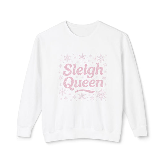 Sleigh Queen Sweatshirt | Pink Script Snowflake Holiday Crewneck
