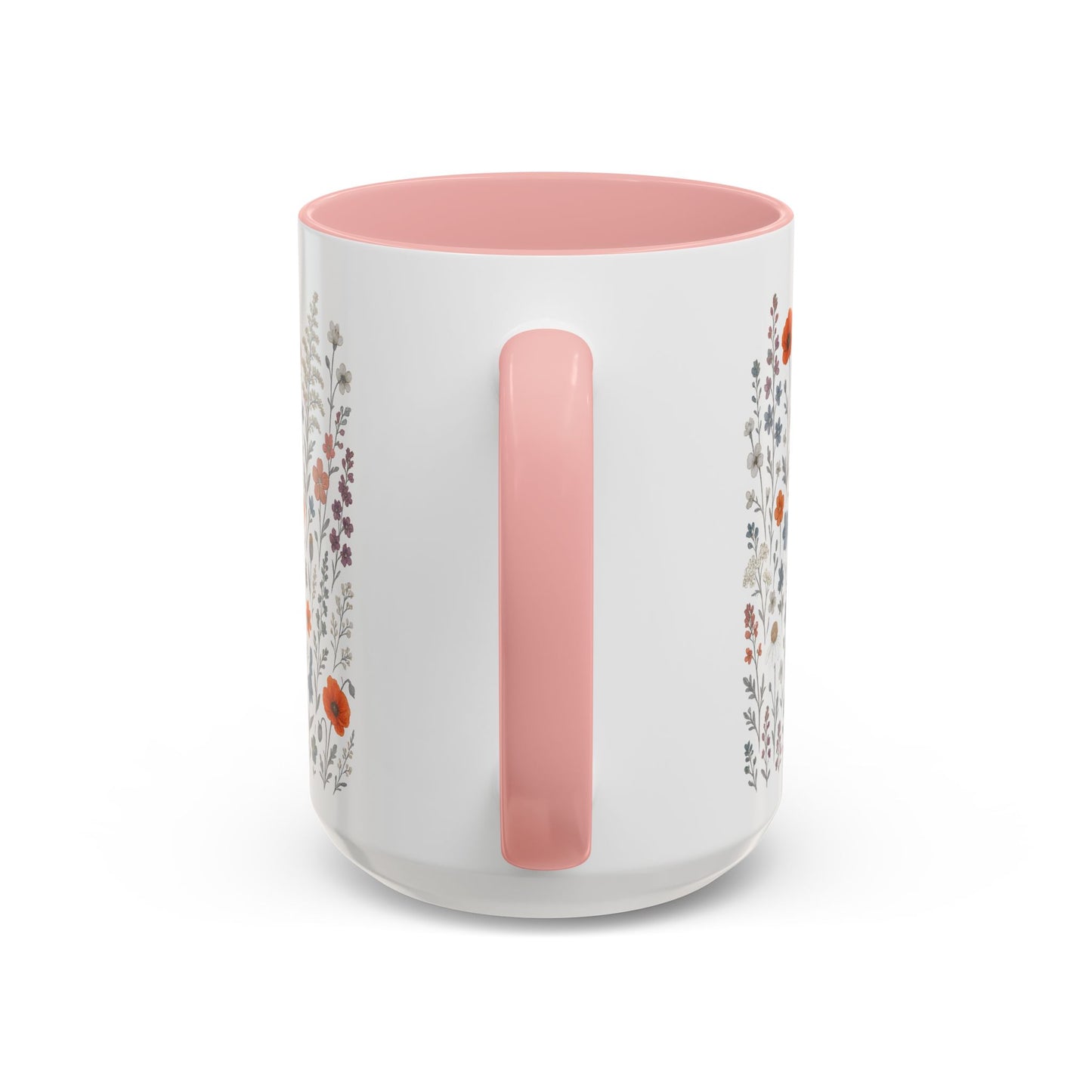 Floral Meadow Accent Coffee Mug — "Wildflowers show beauty can bloom anywhere" (Pink Interior)