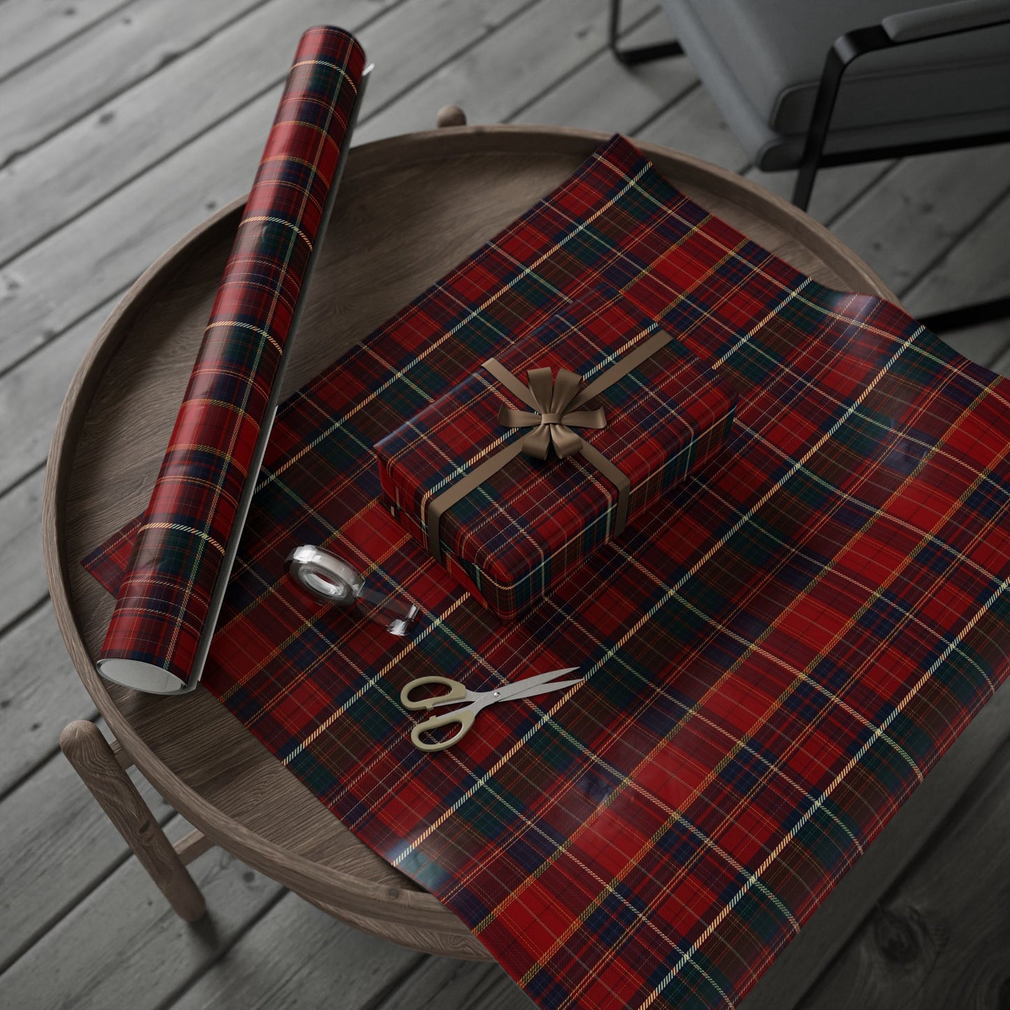 Trendy Plaid Wrapping Paper Roll — Traditional Red & Green Holiday Gift Wrap
