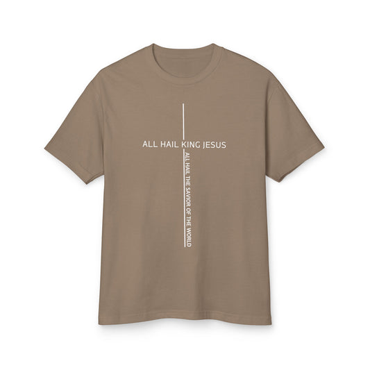 Christian Tee — "All Hail King Jesus" Cross Graphic Cotton Shirt