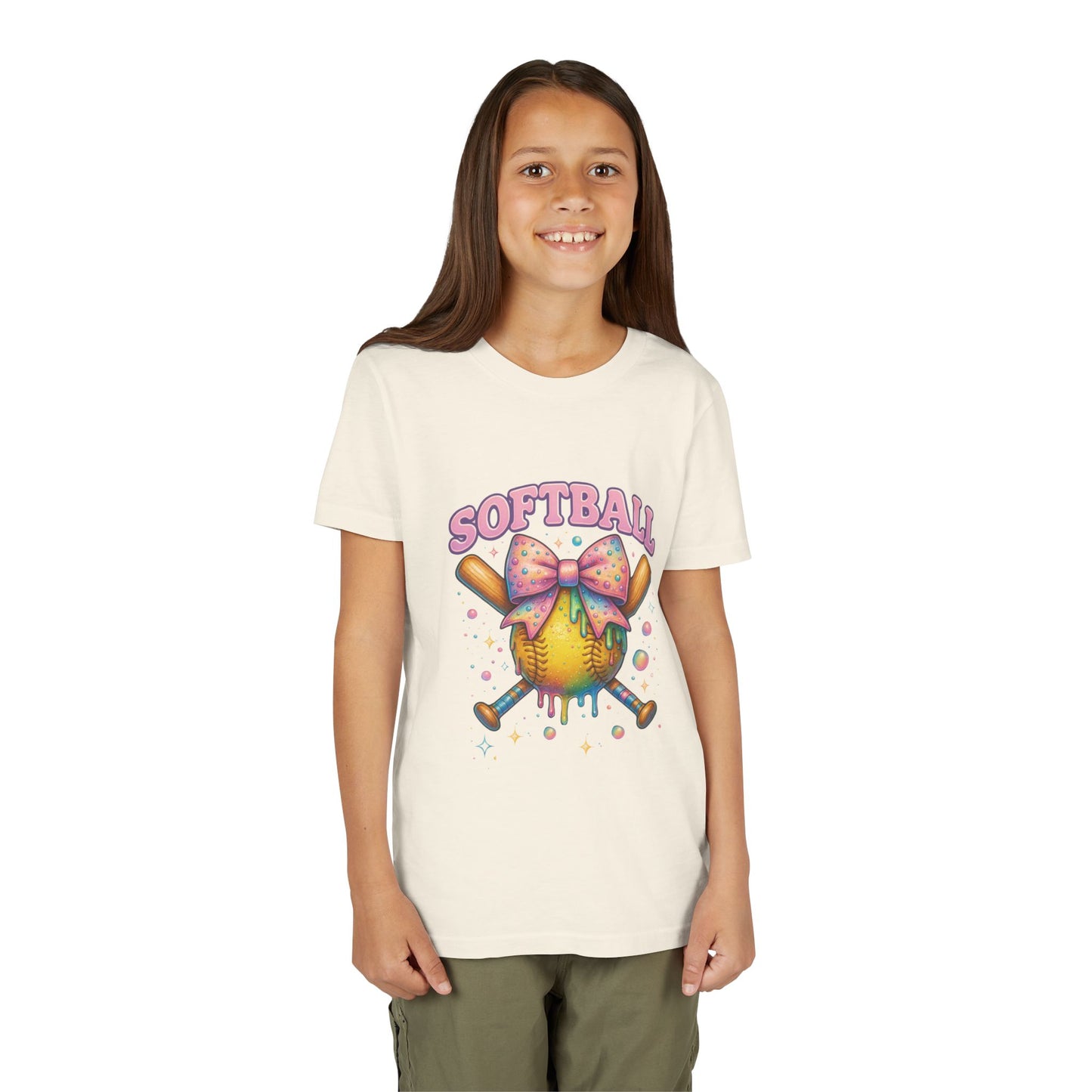 Youth Softball Tee Softball 101 Cute Pastel Softball Graphic with Bow