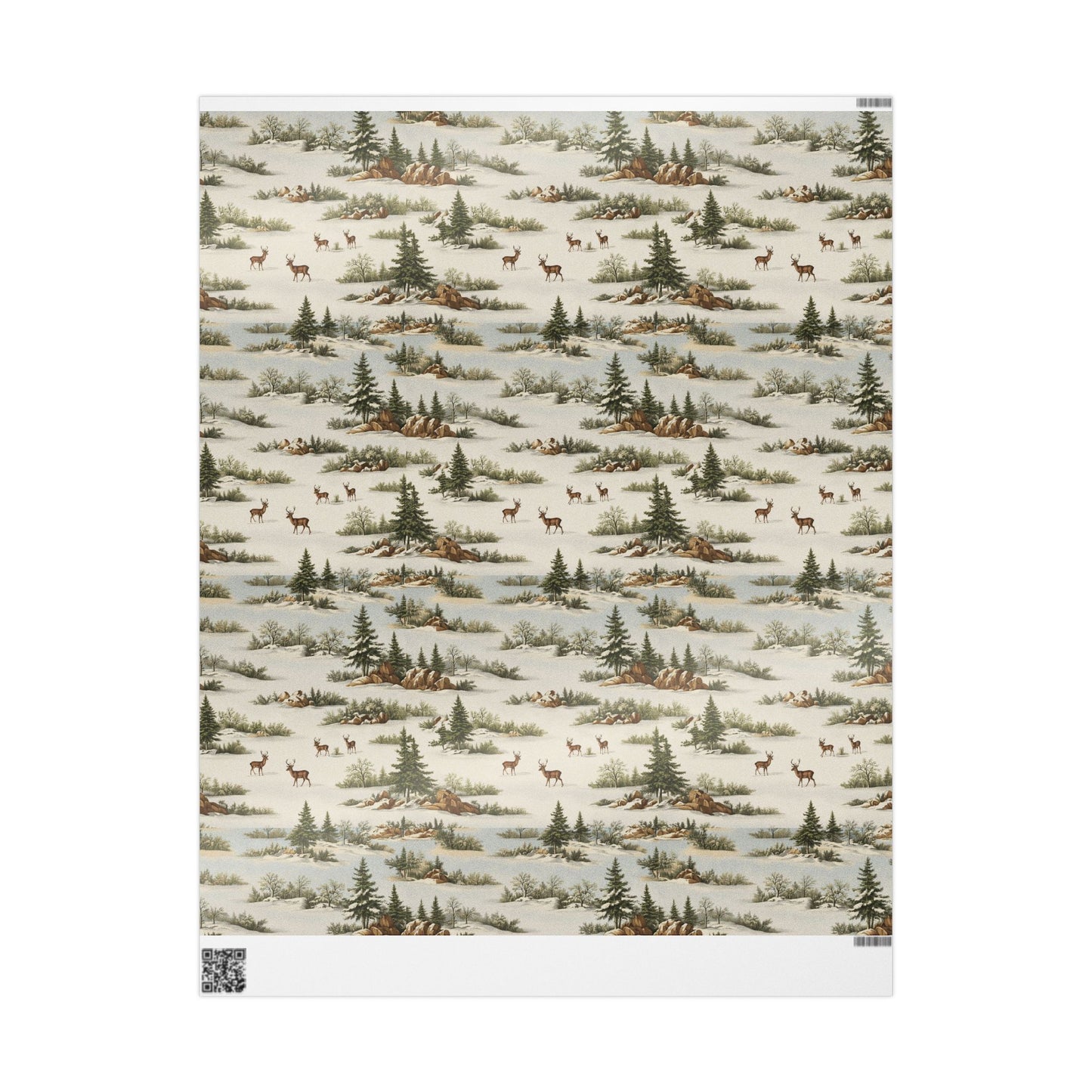 Rustic Deer & Pine Wrapping Paper Roll — Woodland Christmas Gift Wrap