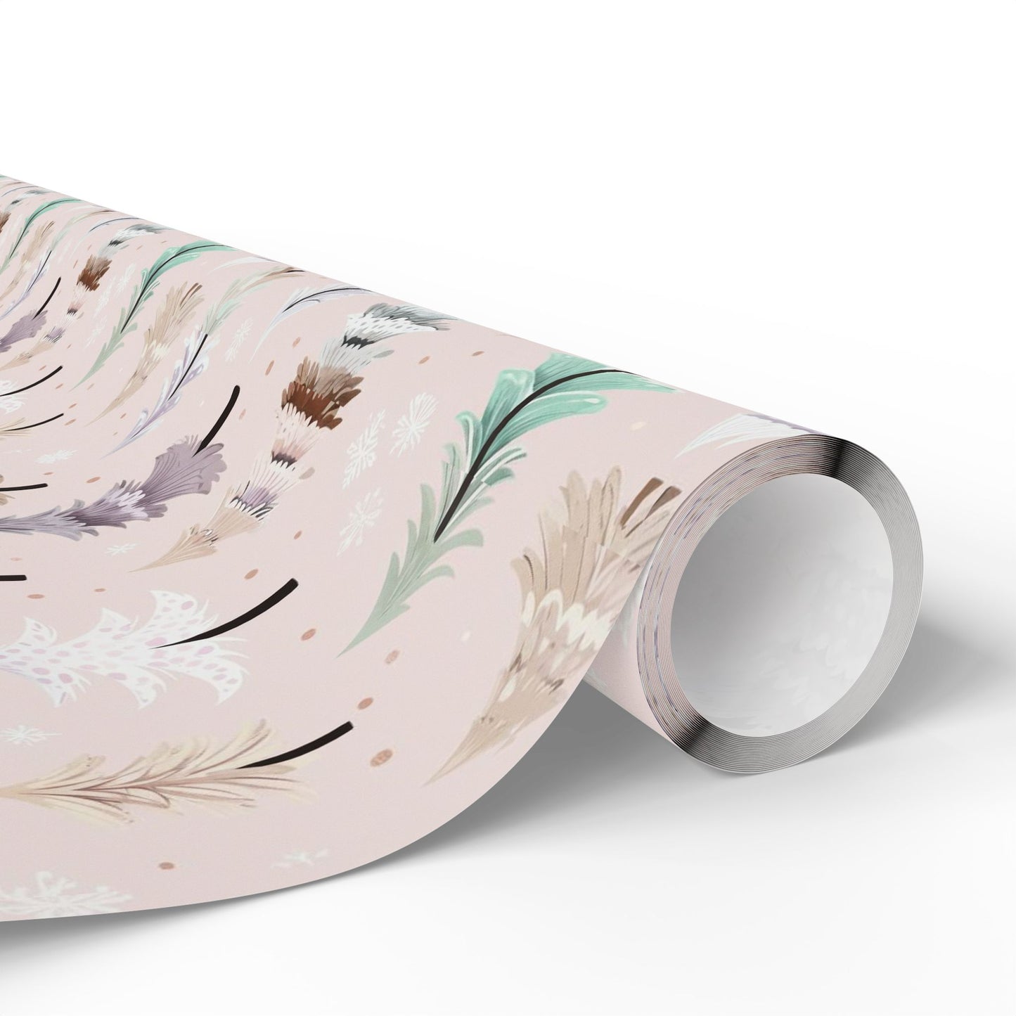 Floral Feather Wrapping Paper Roll — Pastel Botanical Gift Wrap for Weddings & Mother's Day
