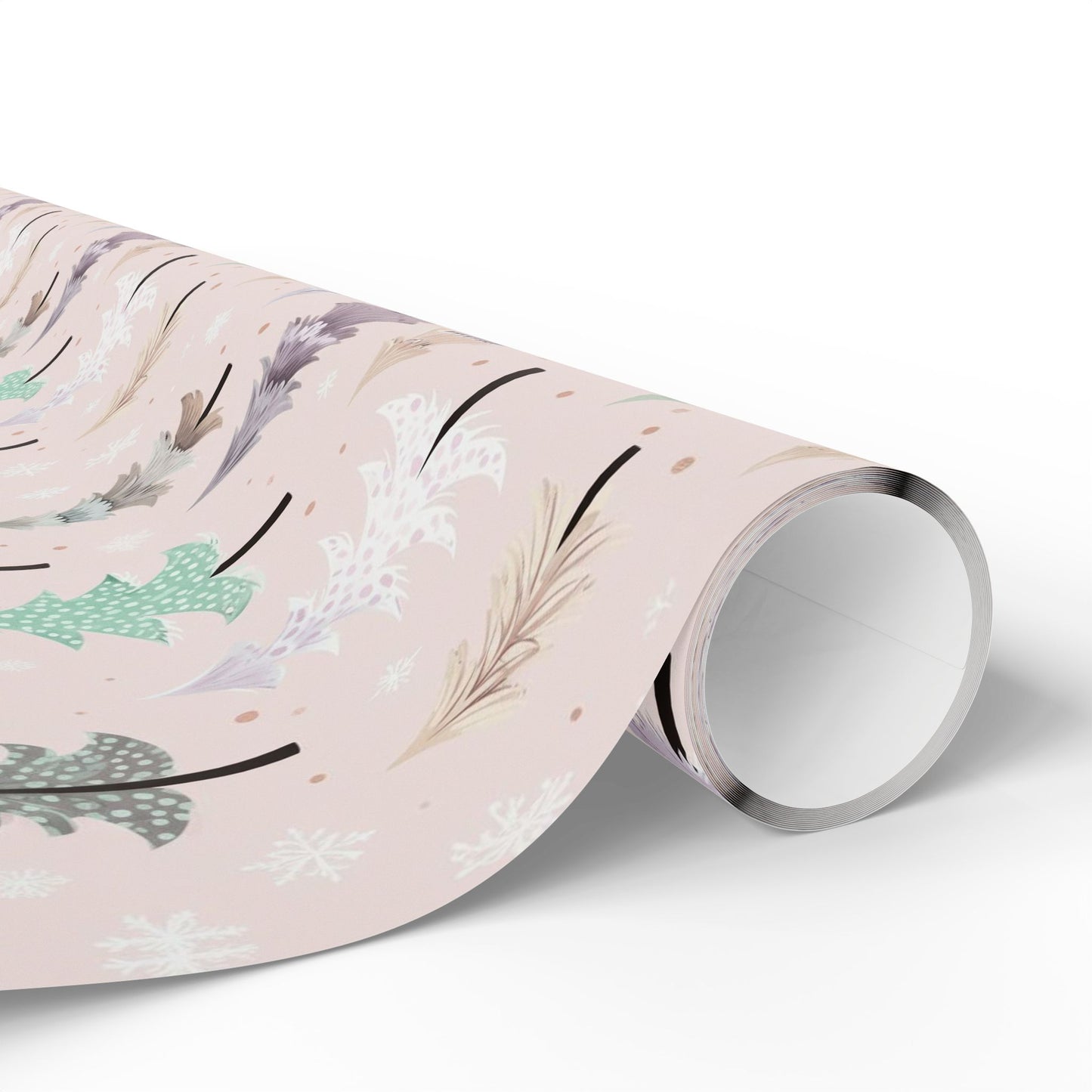 Floral Feather Wrapping Paper Roll — Pastel Botanical Gift Wrap for Weddings & Mother's Day
