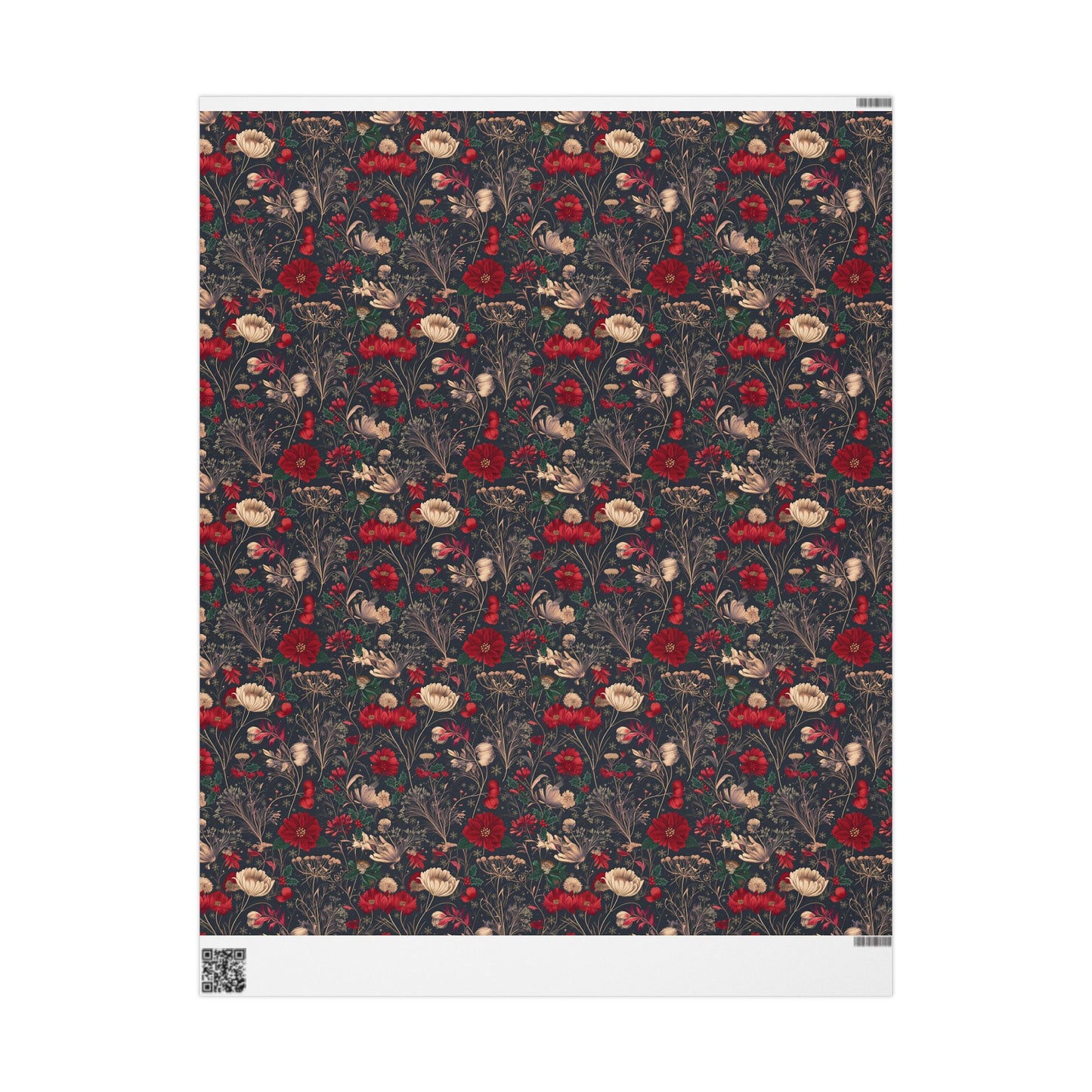 Holiday Poinsettia Wrapping Paper Roll — Dark Floral Christmas Gift Wrap