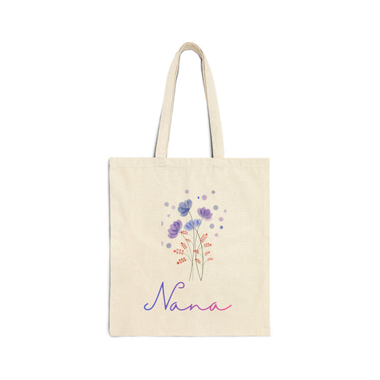 "Nana" Floral Canvas Tote Bag – Personalized Grandma Gift, Soft Cotton Shopping Tote