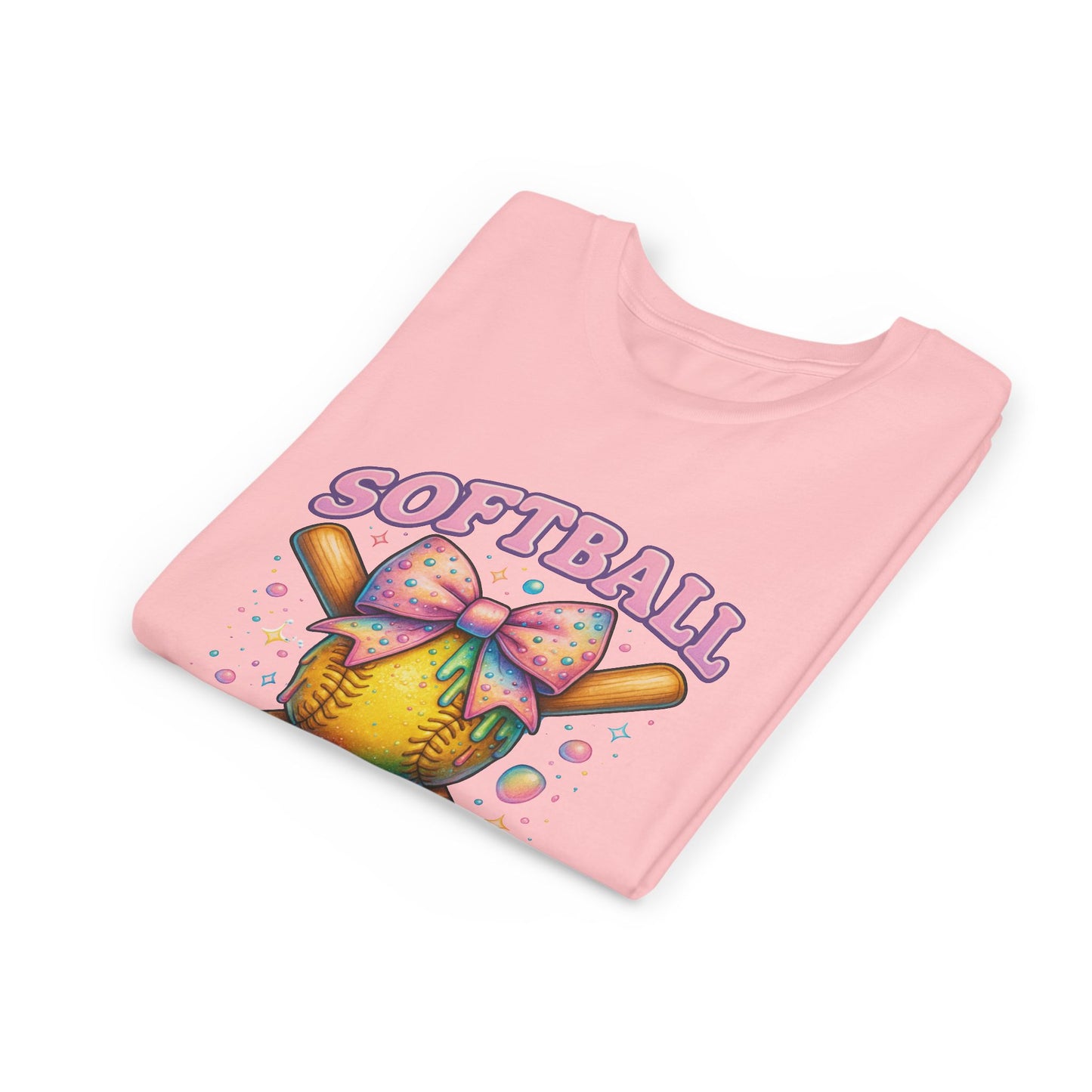 Youth Softball Tee Softball 101 Cute Pastel Softball Graphic with Bow