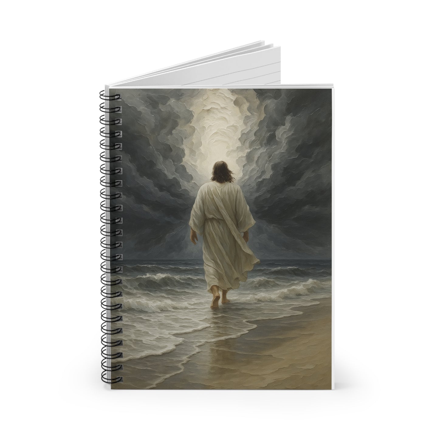 Jesus Walking Beside Water Spiral Notebook — Inspirational Christian Journal (Ruled)