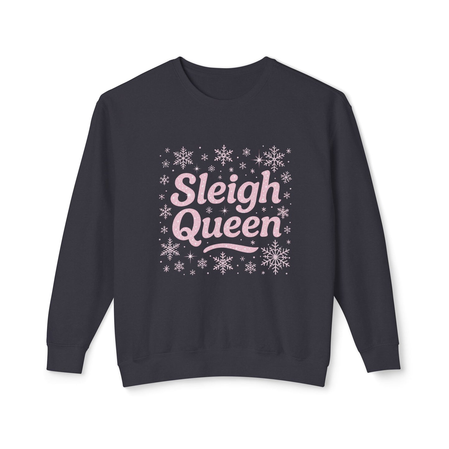 Sleigh Queen Sweatshirt | Pink Script Snowflake Holiday Crewneck