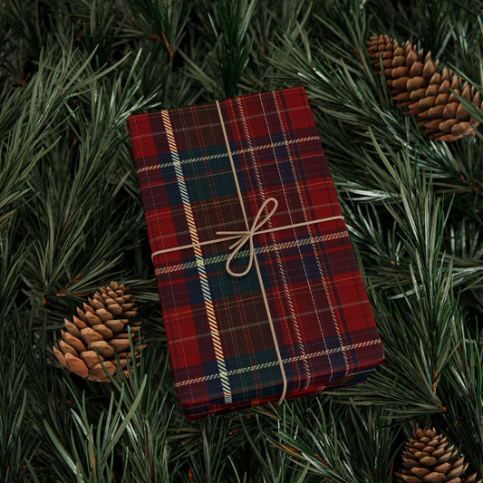 Trendy Plaid Wrapping Paper Roll — Traditional Red & Green Holiday Gift Wrap