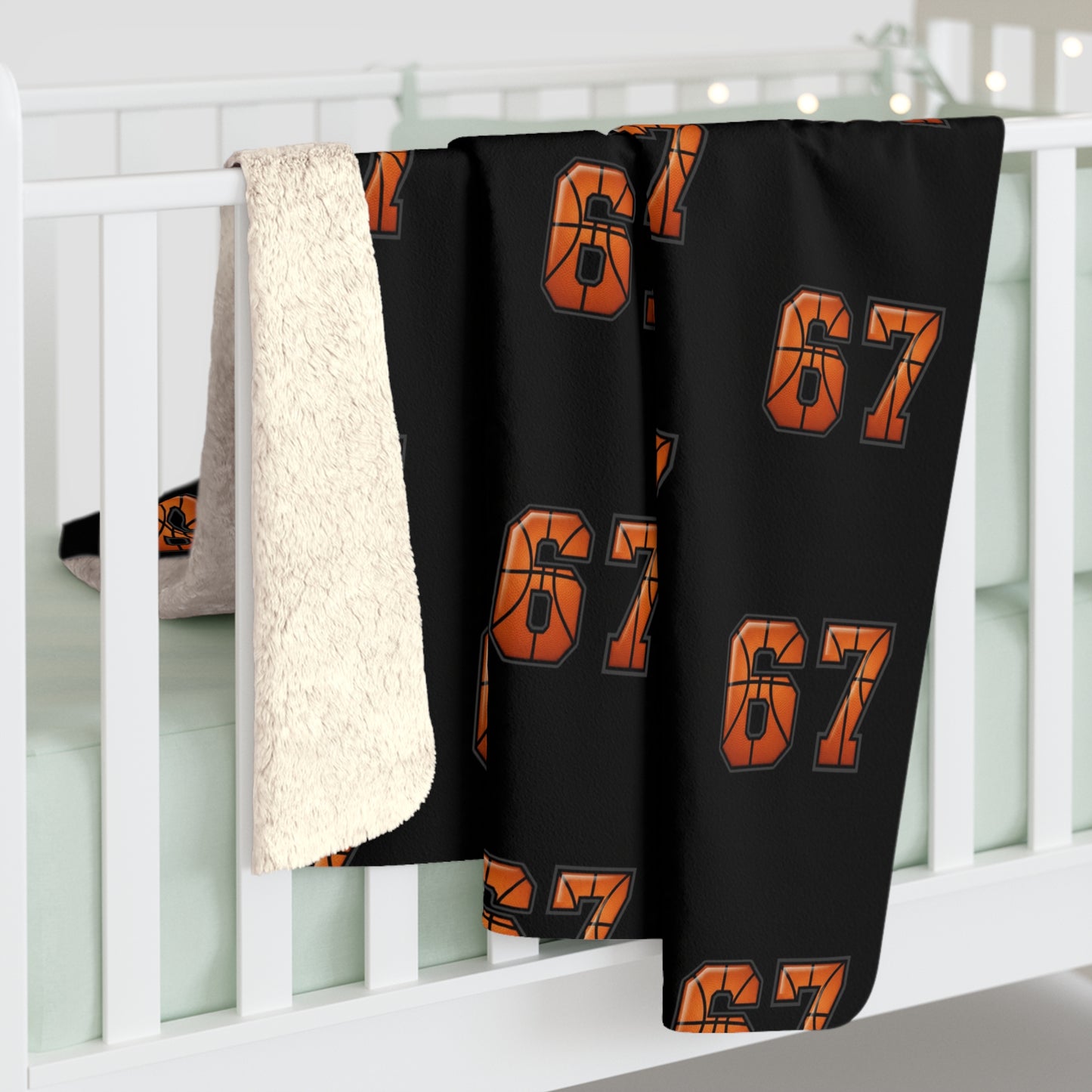Sherpa Blanket —Basketball Black Orange '67' Patterned Cozy Throw