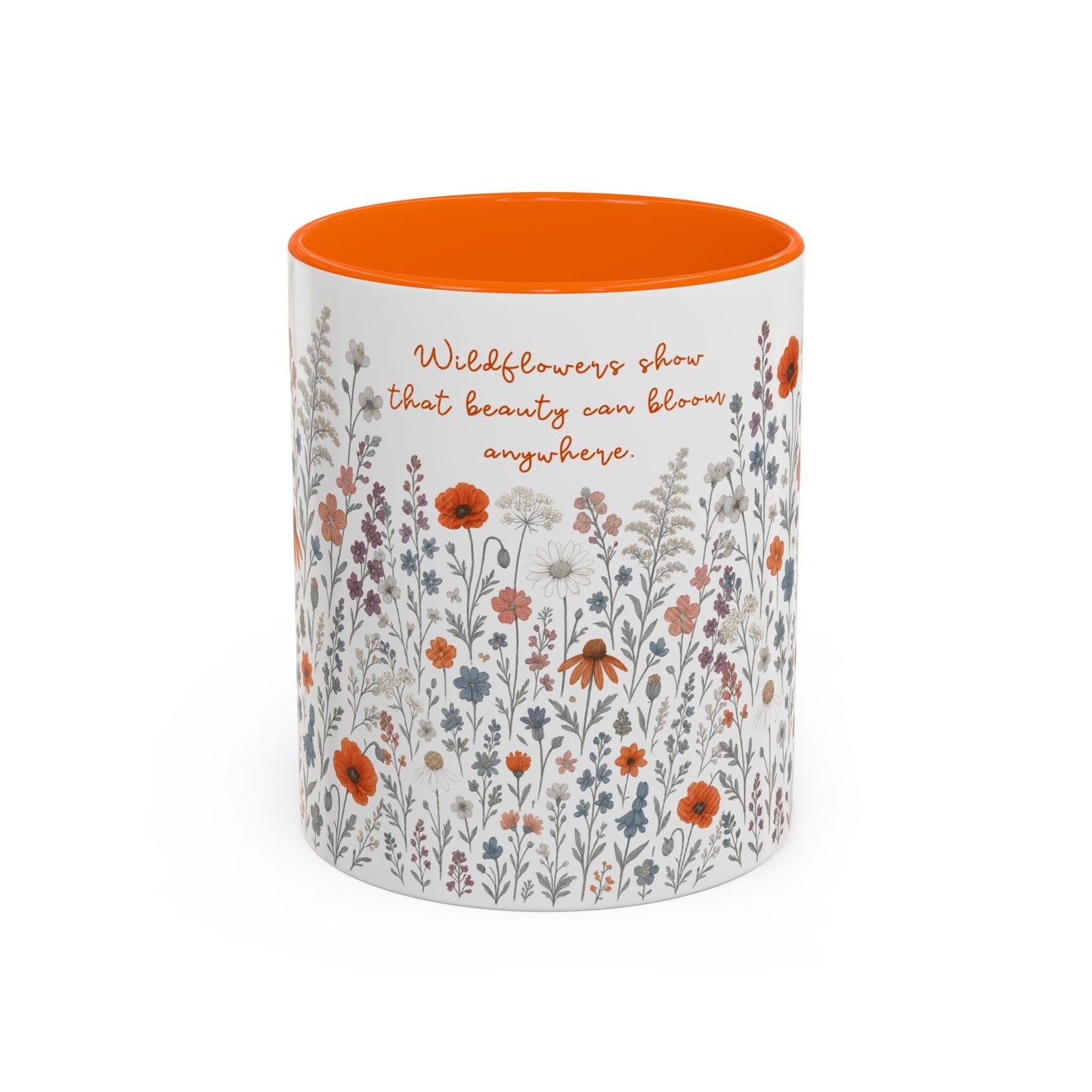 Floral Meadow Accent Coffee Mug — "Wildflowers show beauty can bloom anywhere" (Pink Interior)