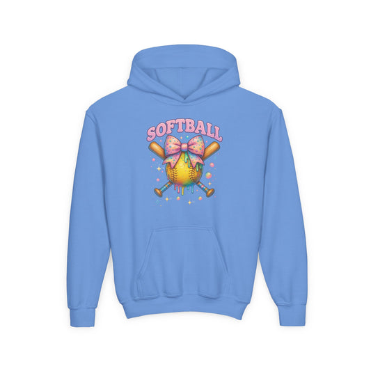 Youth Softball Hoodie Softball 101 Cute Pastel Softball Graphic with Bow