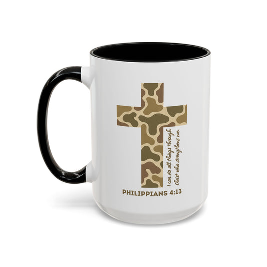 Phil. 4:13 Gold Foil Camp Cross Accent Coffee Mug – Inspirational Religious Gift