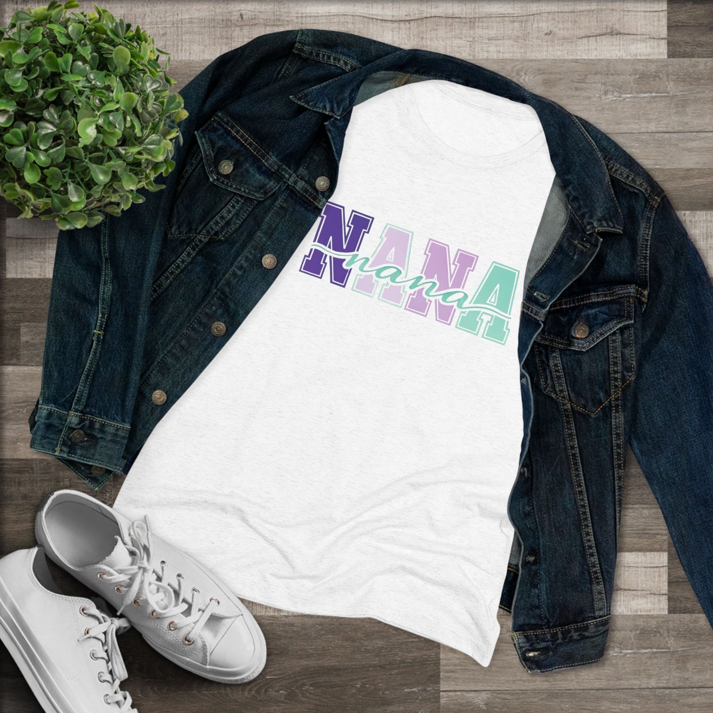 Nana Colorblock Text Women's Triblend Tee – Pastel Grandma Gift