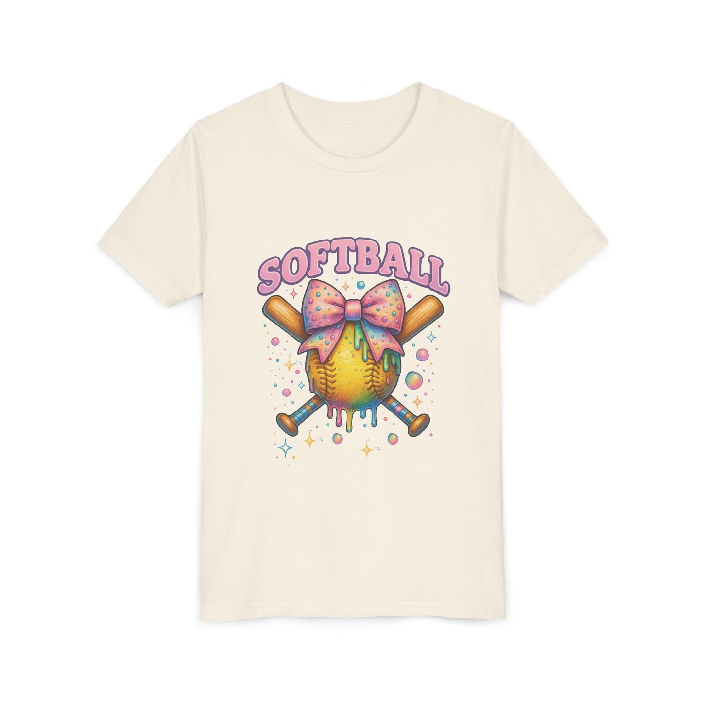 Youth Softball Tee Softball 101 Cute Pastel Softball Graphic with Bow