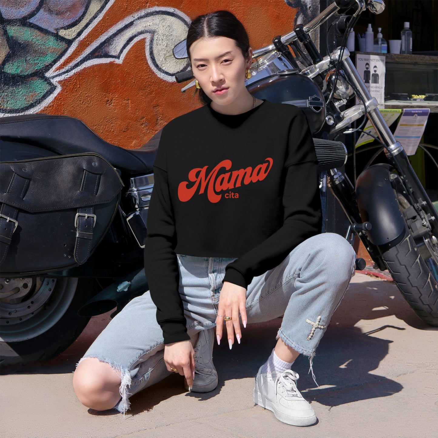 Mamacita Cropped Sweatshirt — Retro Script Mom Pullover