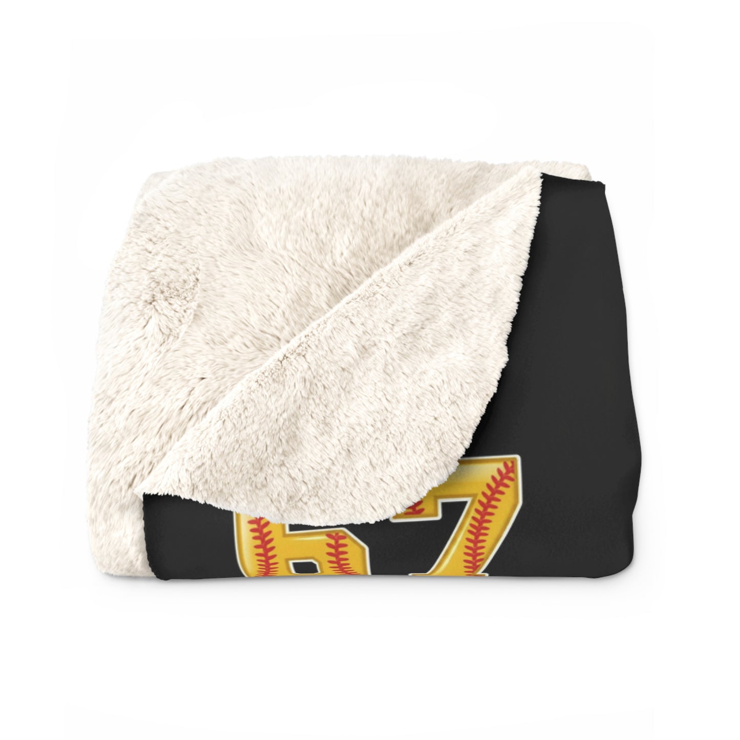 Number 67 Softball Sherpa Blanket – Cozy Black Fleece with Gold '67' Pattern