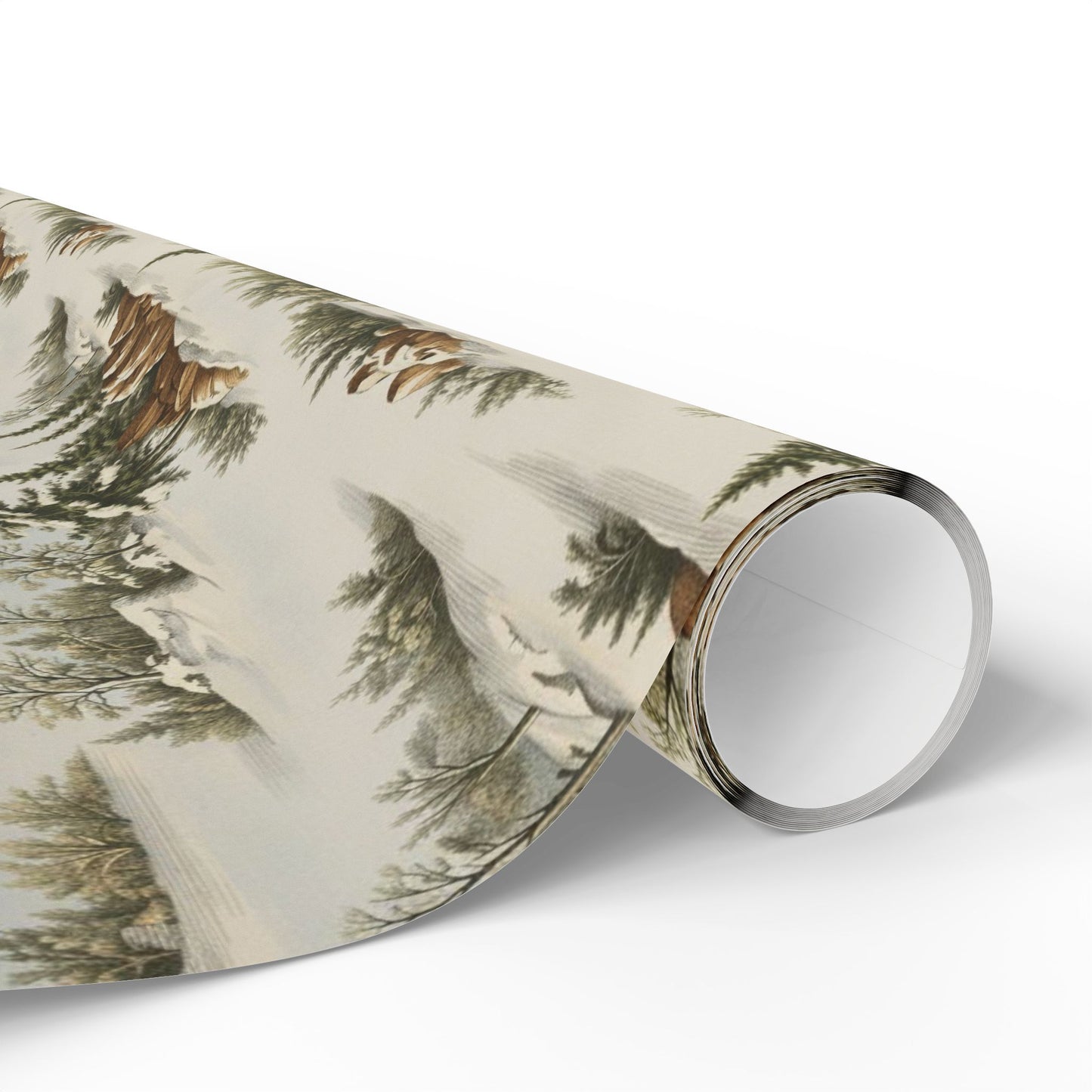 Rustic Deer & Pine Wrapping Paper Roll — Woodland Christmas Gift Wrap