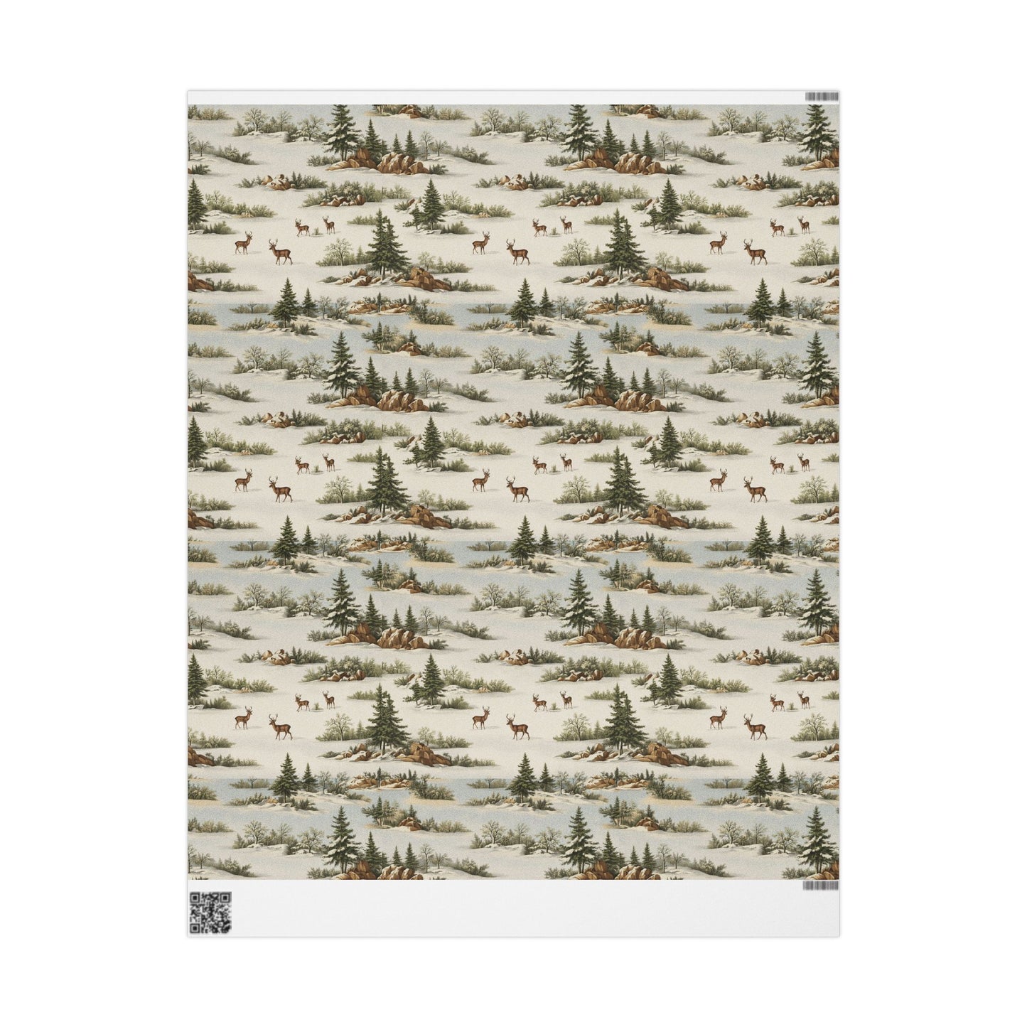 Rustic Deer & Pine Wrapping Paper Roll — Woodland Christmas Gift Wrap