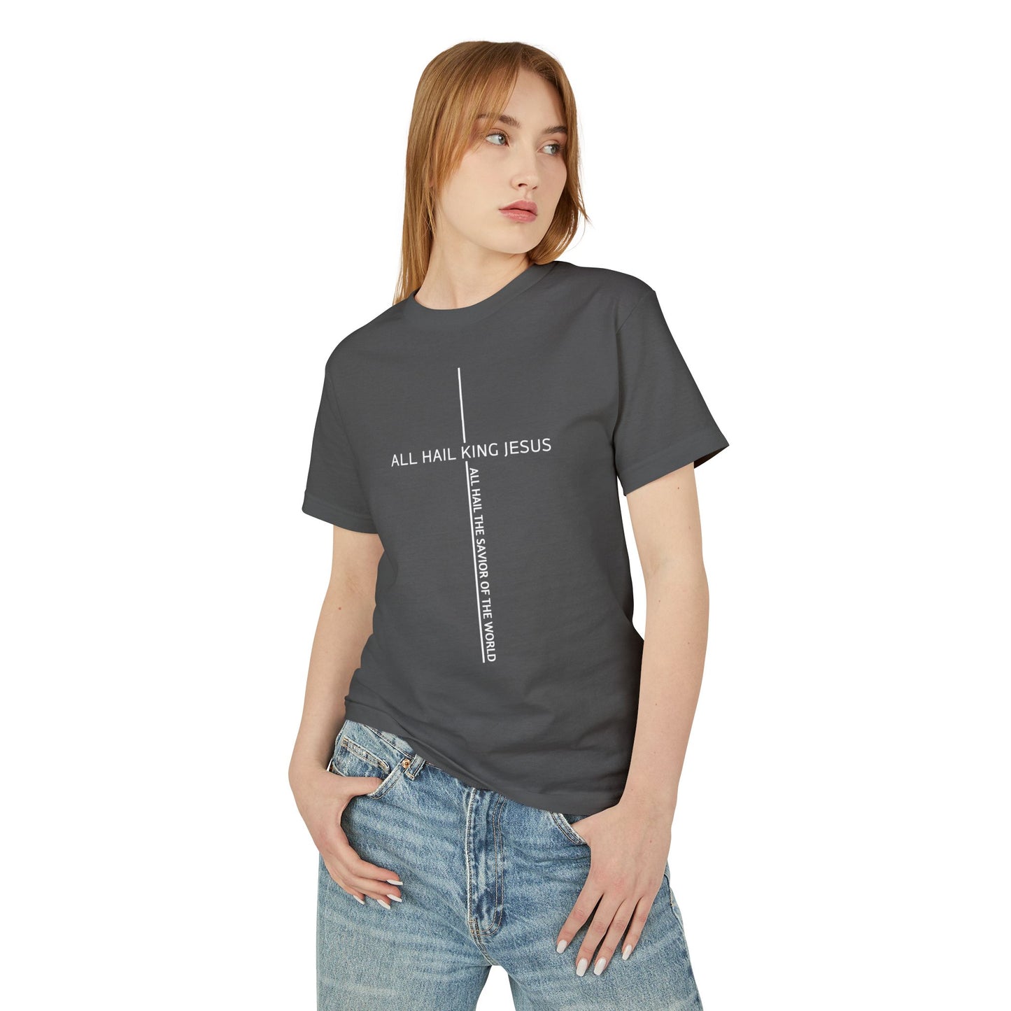 Christian Tee — "All Hail King Jesus" Cross Graphic Cotton Shirt