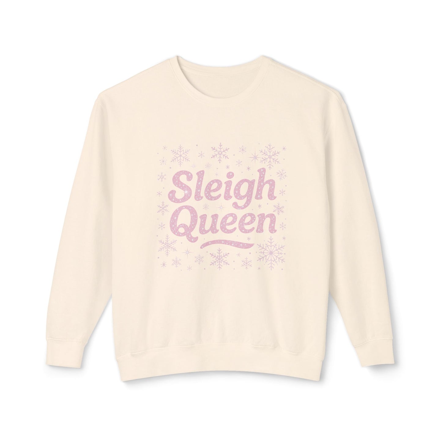 Sleigh Queen Sweatshirt | Pink Script Snowflake Holiday Crewneck