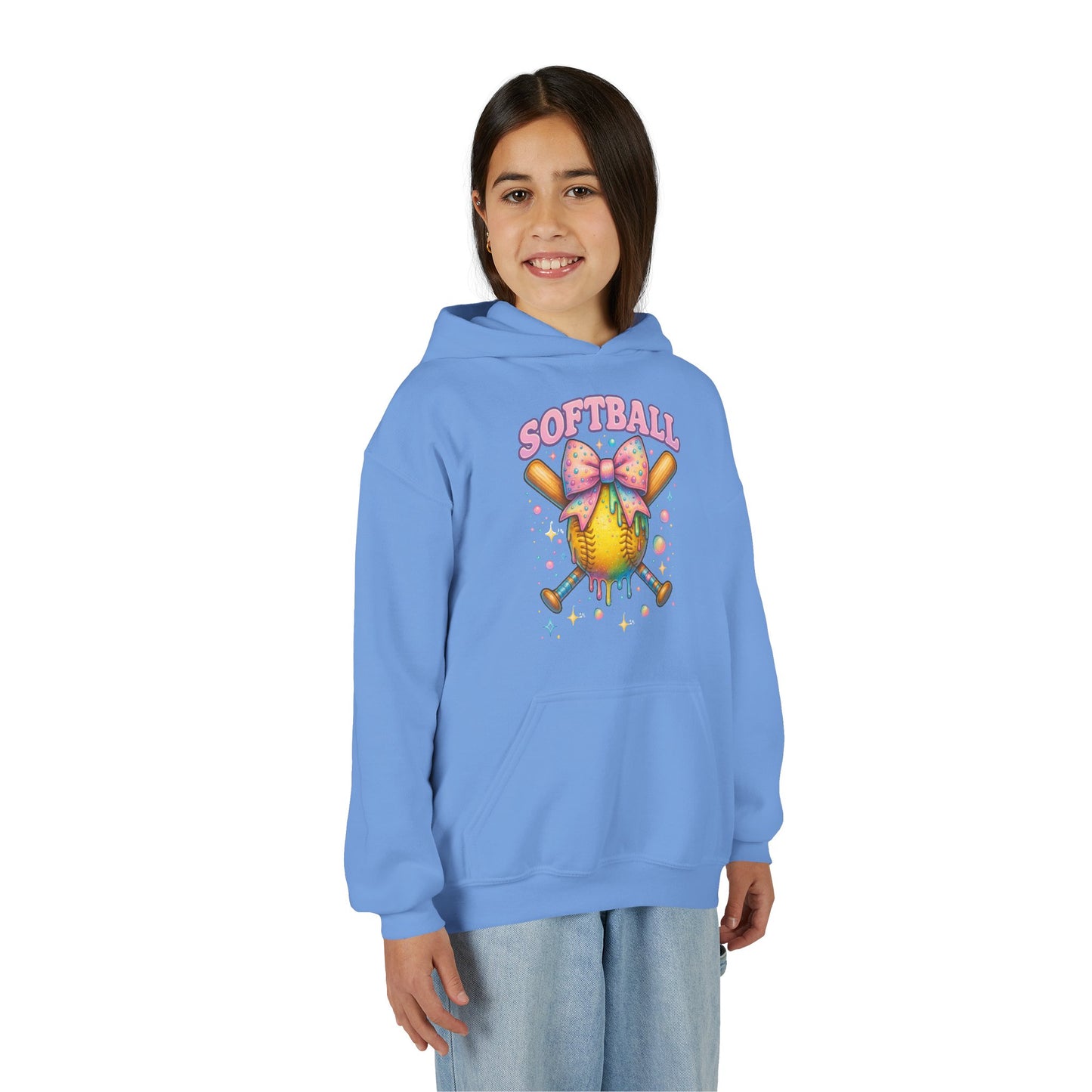 Youth Softball Hoodie Softball 101 Cute Pastel Softball Graphic with Bow