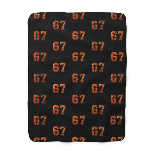 Sherpa Blanket —Basketball Black Orange '67' Patterned Cozy Throw