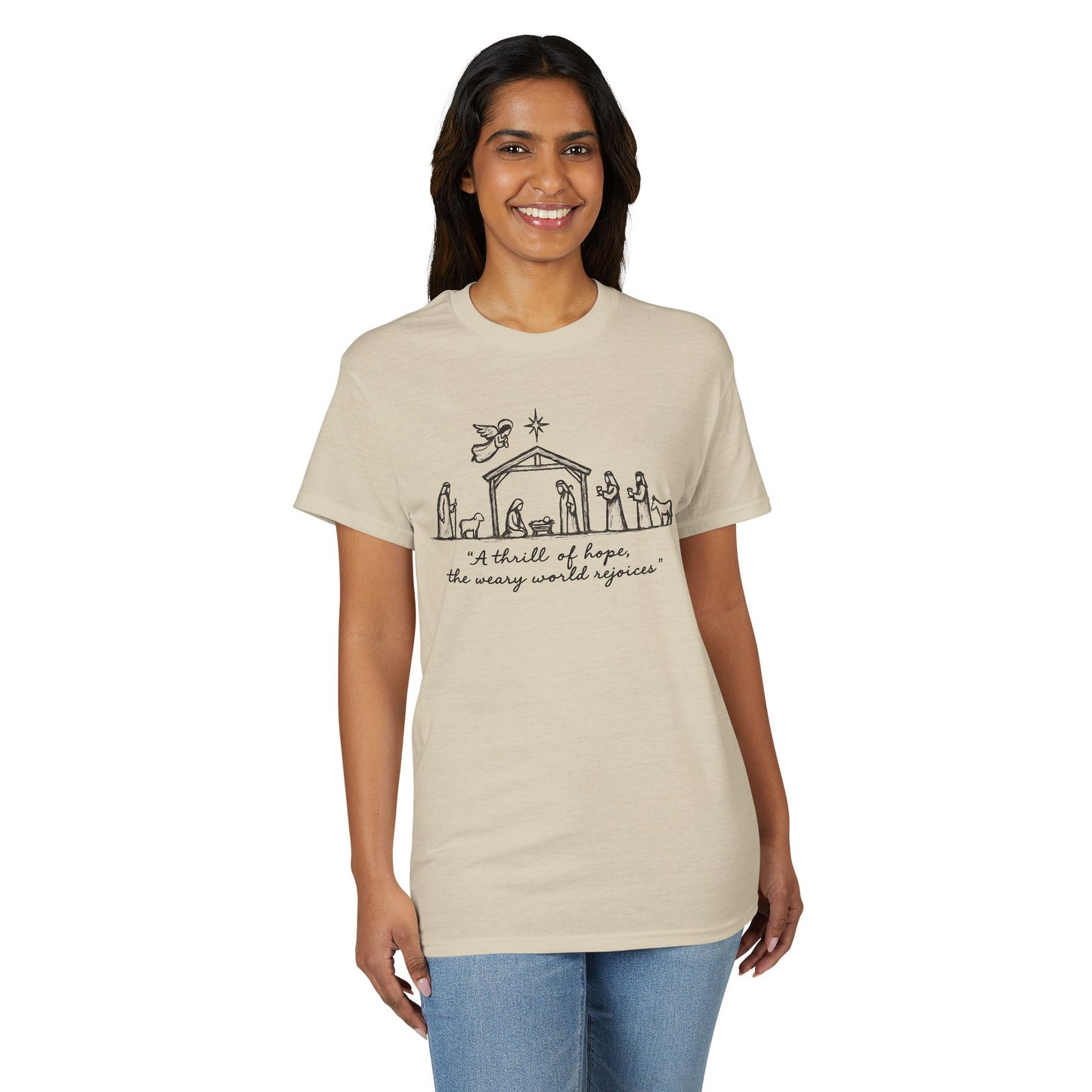 Nativity Scene T‑Shirt — “A Thrill of Hope, the Weary World Rejoices” Christmas Tee