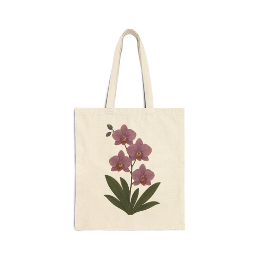 Orchid Bloom Canvas Tote — Floral Cotton Market Bag