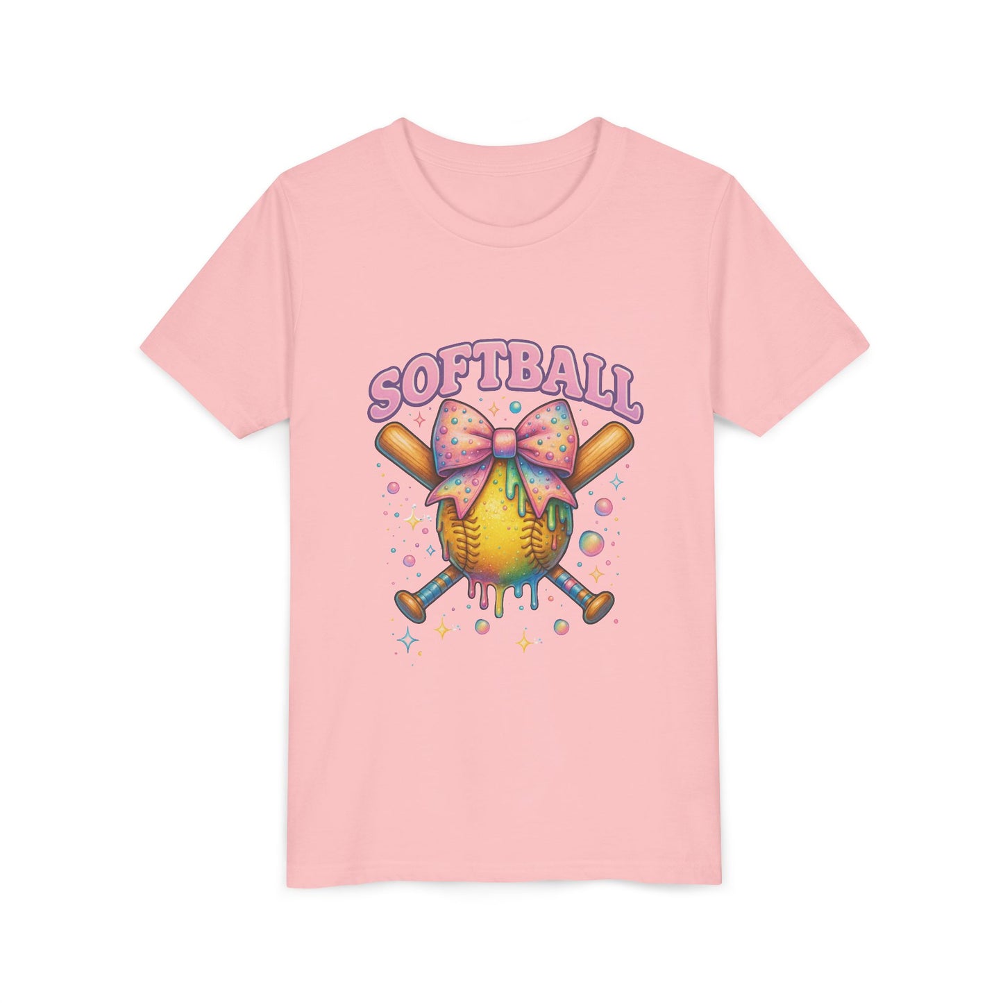 Youth Softball Tee Softball 101 Cute Pastel Softball Graphic with Bow